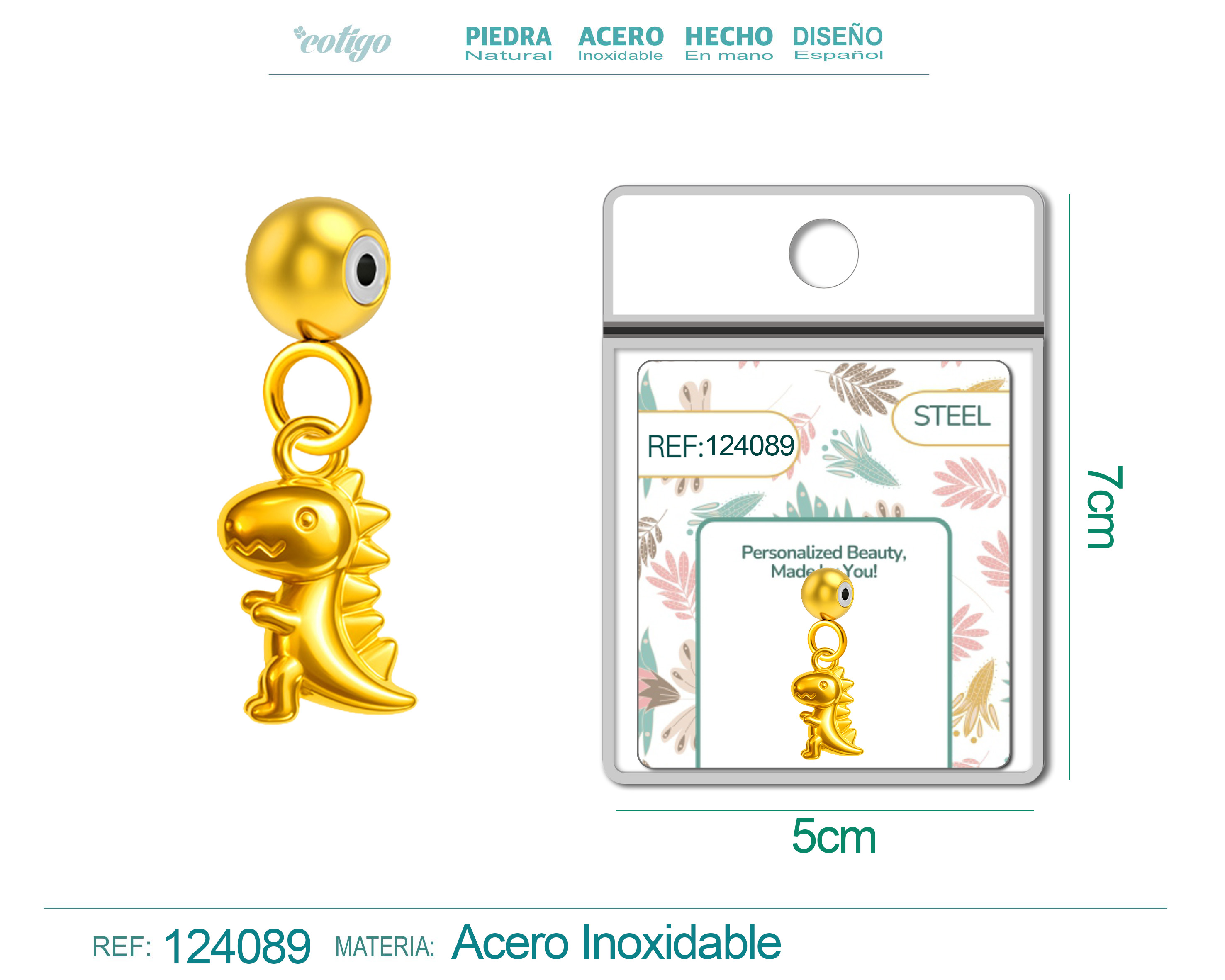 CHARM ACERO DORADO CHAPADO ORO 14 K-CON BOLA DE GOMA
