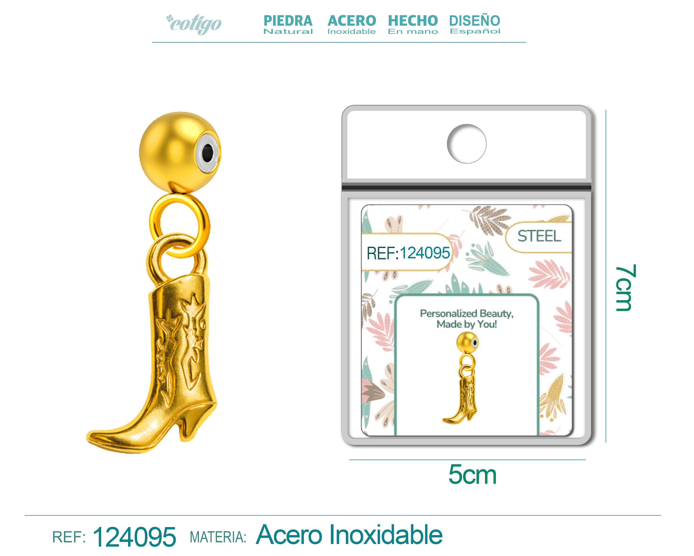 CHARM ACERO DORADO CHAPADO ORO 14 K-CON BOLA DE GOMA