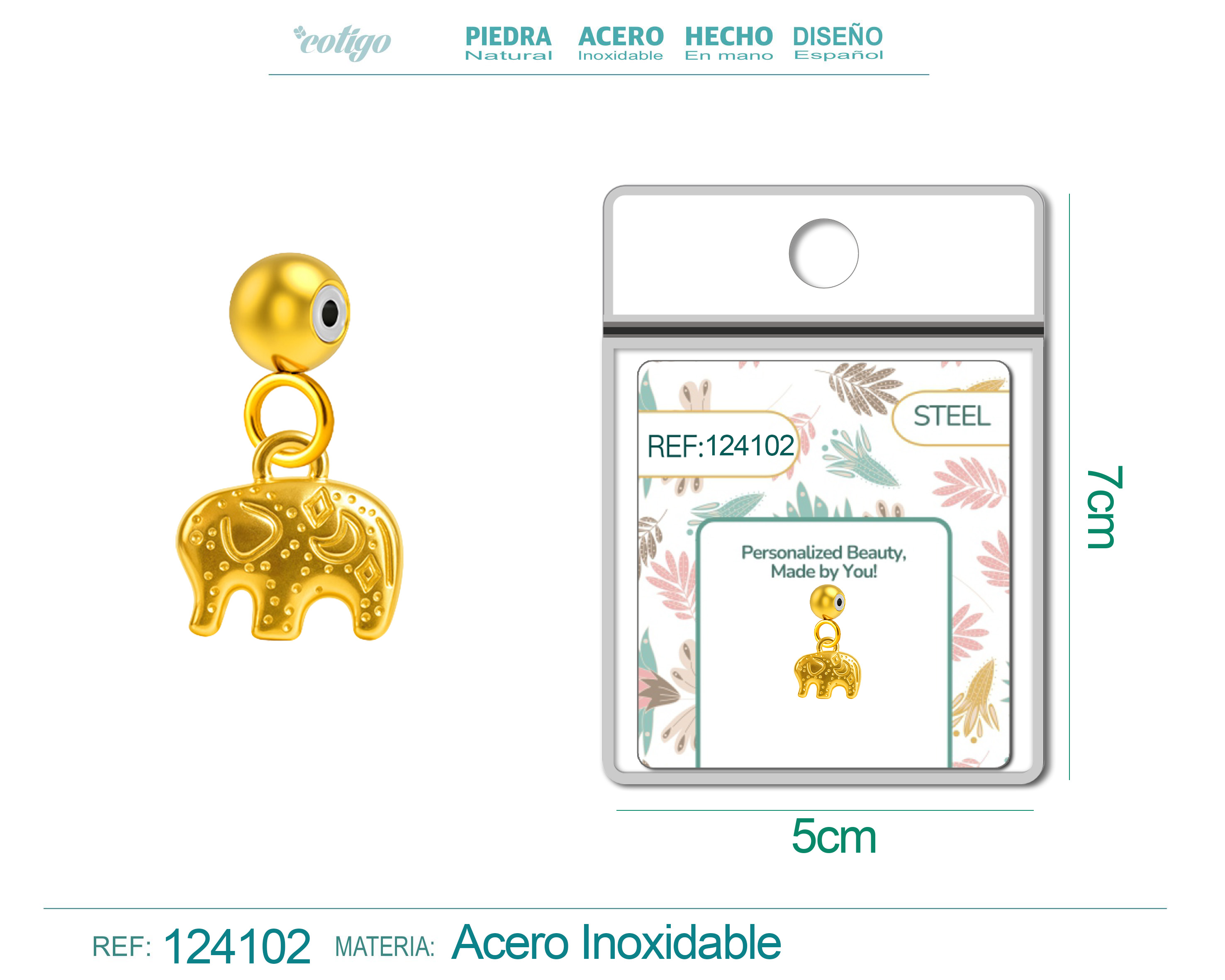 CHARM ACERO DORADO CHAPADO ORO 14 K-CON BOLA DE GOMA