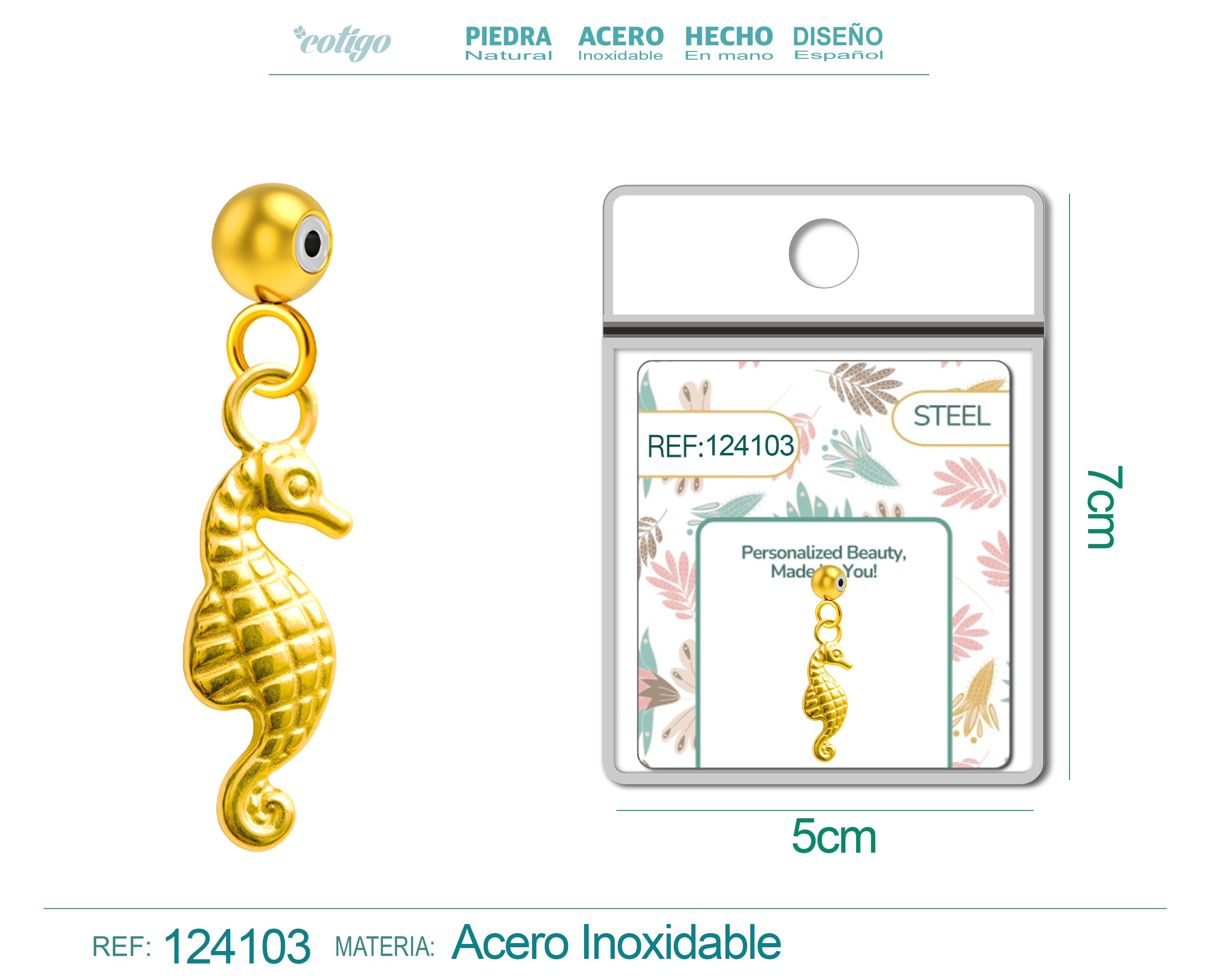 CHARM ACERO DORADO CHAPADO ORO 14 K-CON BOLA DE GOMA