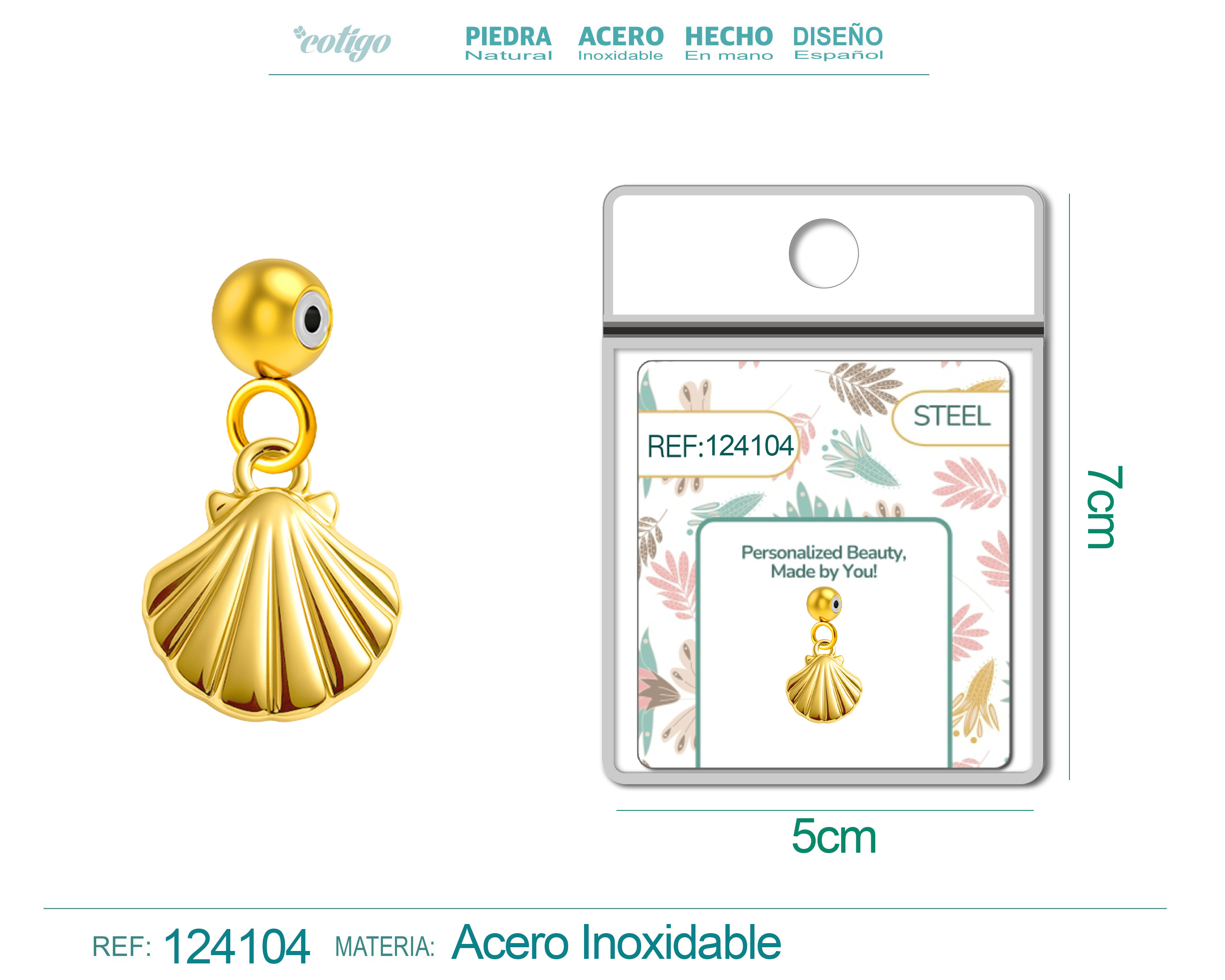 CHARM ACERO DORADO CHAPADO ORO 14 K-CON BOLA DE GOMA