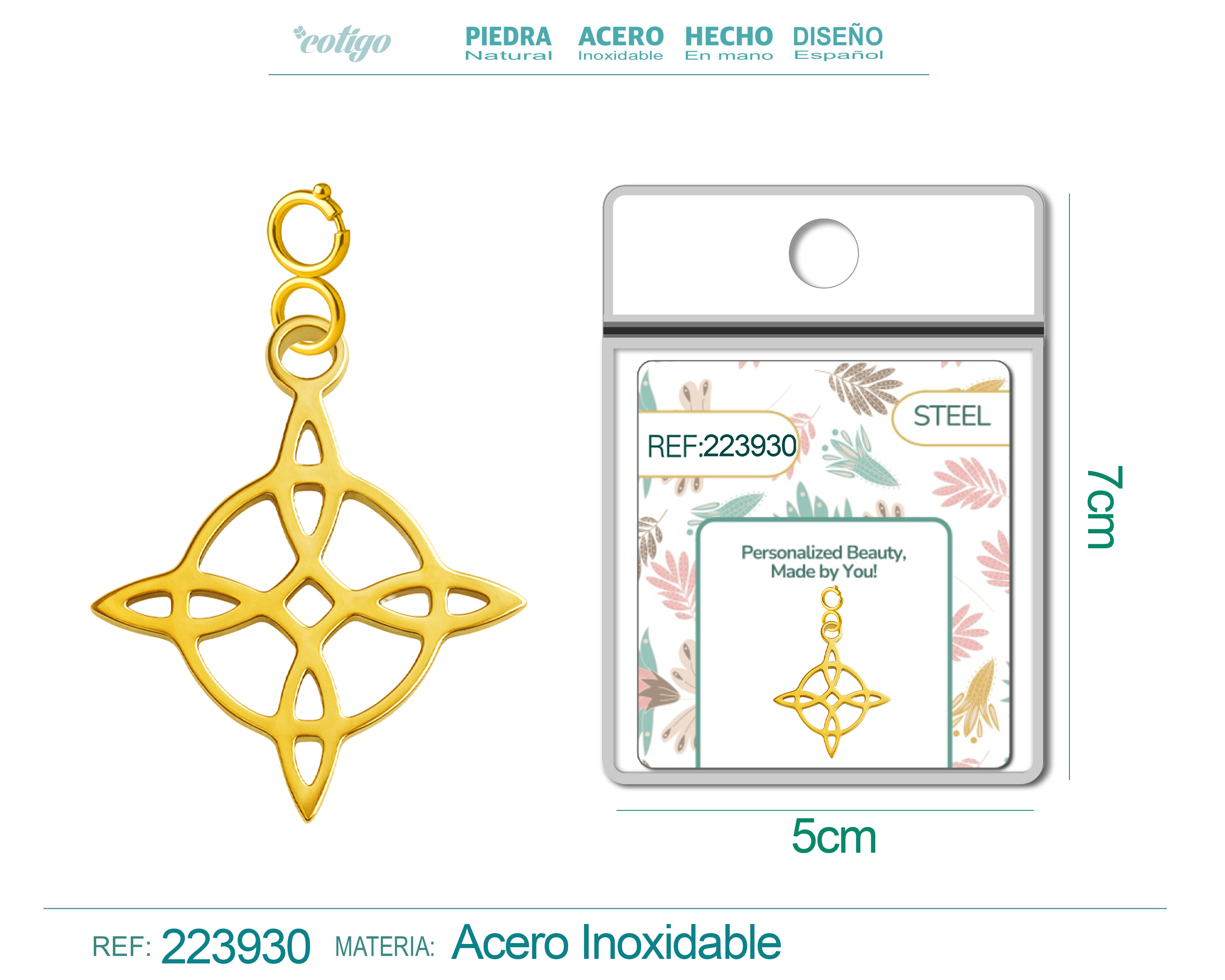 CHARM ACERO INOXIDABLE COLOR DORADO -CON CIERRE