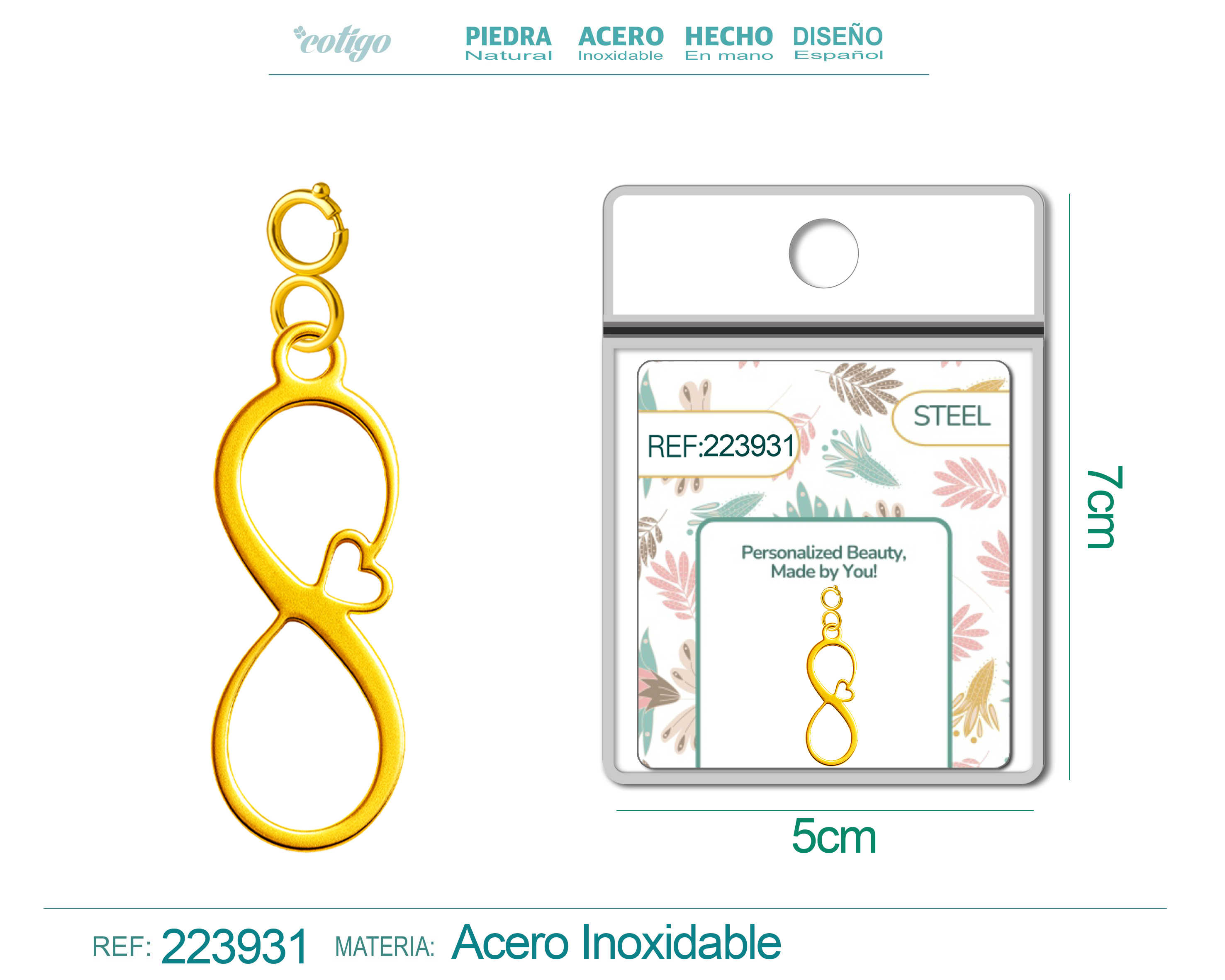 CHARM ACERO INOXIDABLE COLOR DORADO -CON CIERRE