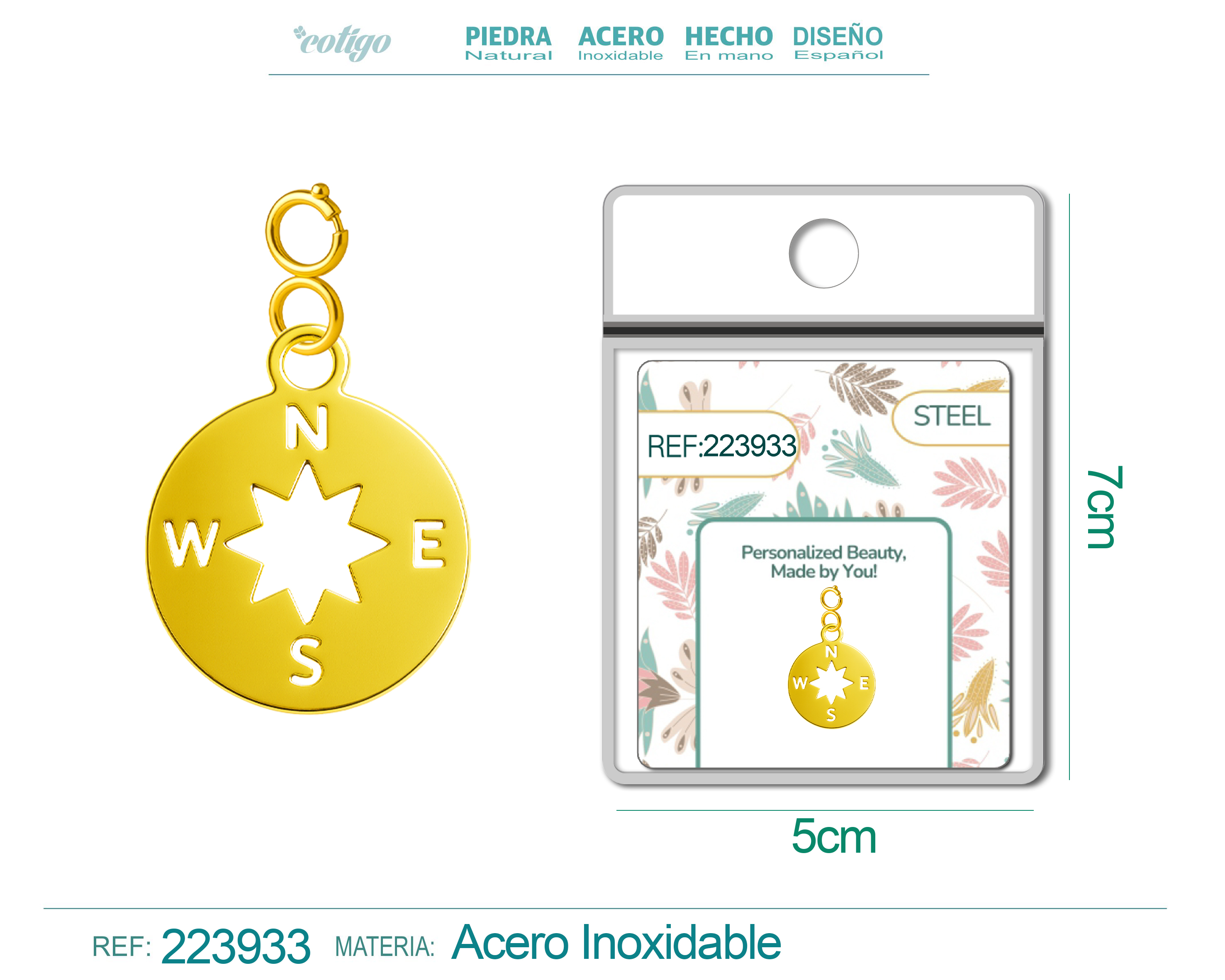CHARM ACERO INOXIDABLE COLOR DORADO -CON CIERRE