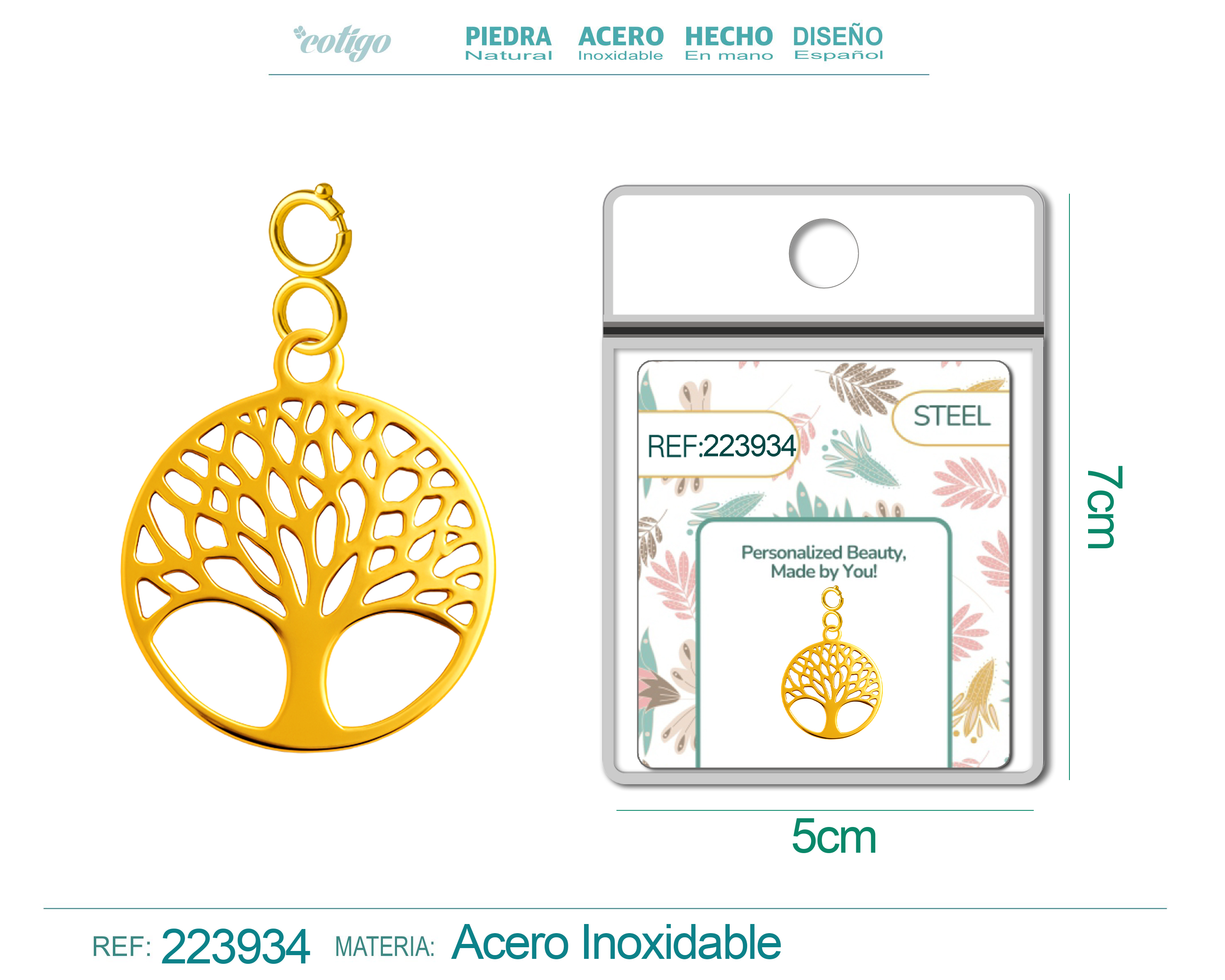 CHARM ACERO INOXIDABLE COLOR DORADO -CON CIERRE