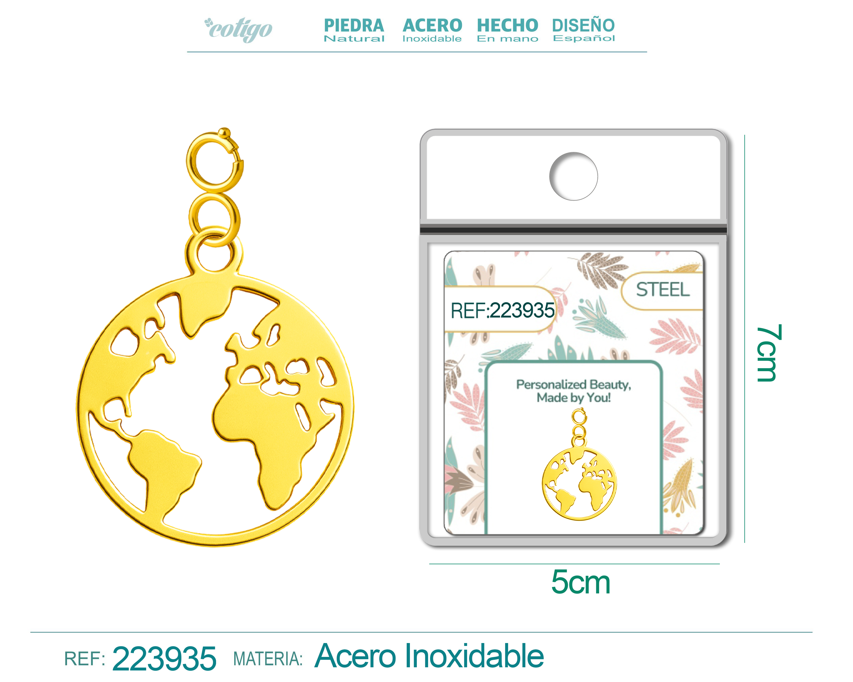 CHARM ACERO INOXIDABLE COLOR DORADO -CON CIERRE