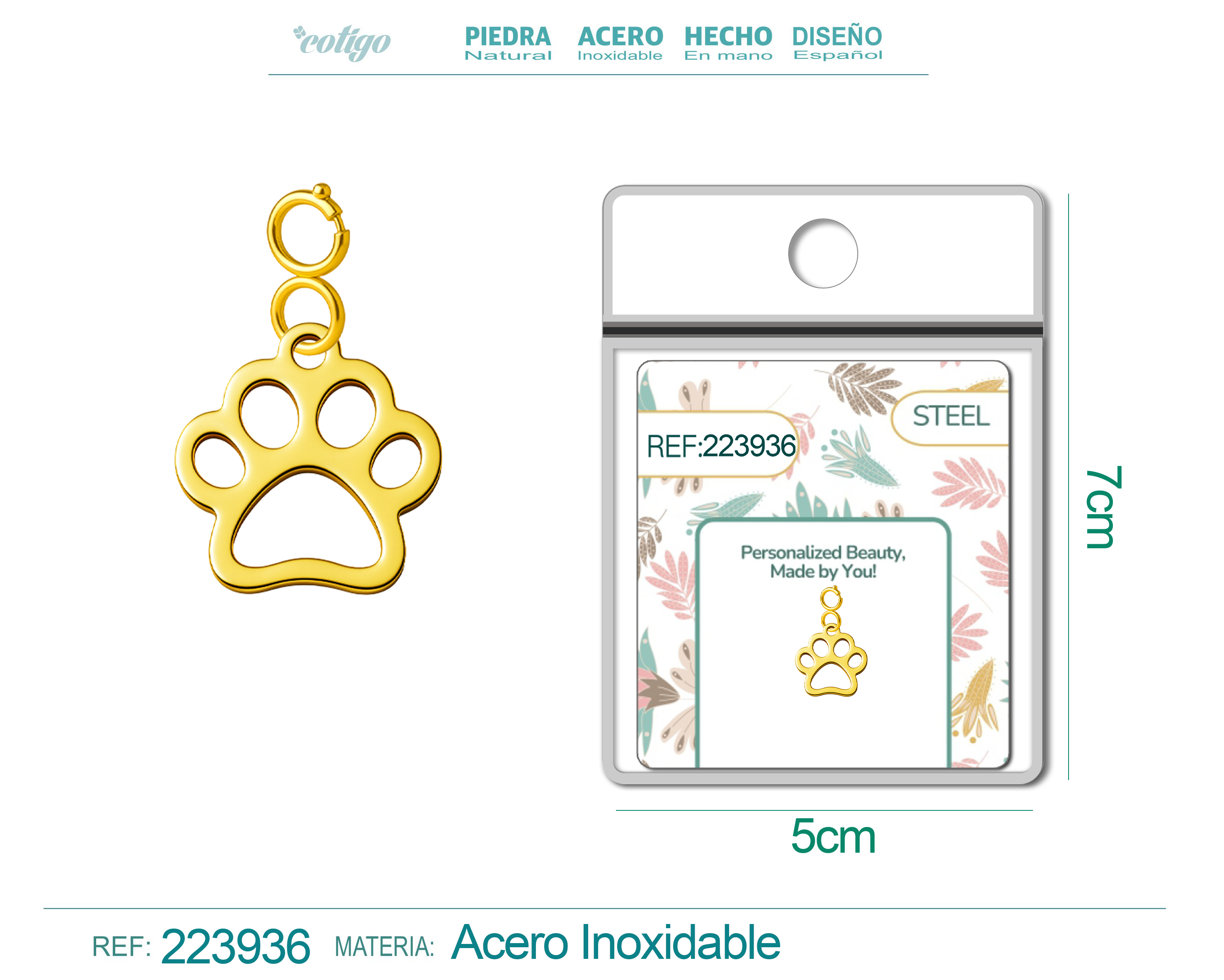 CHARM ACERO INOXIDABLE COLOR DORADO -CON CIERRE