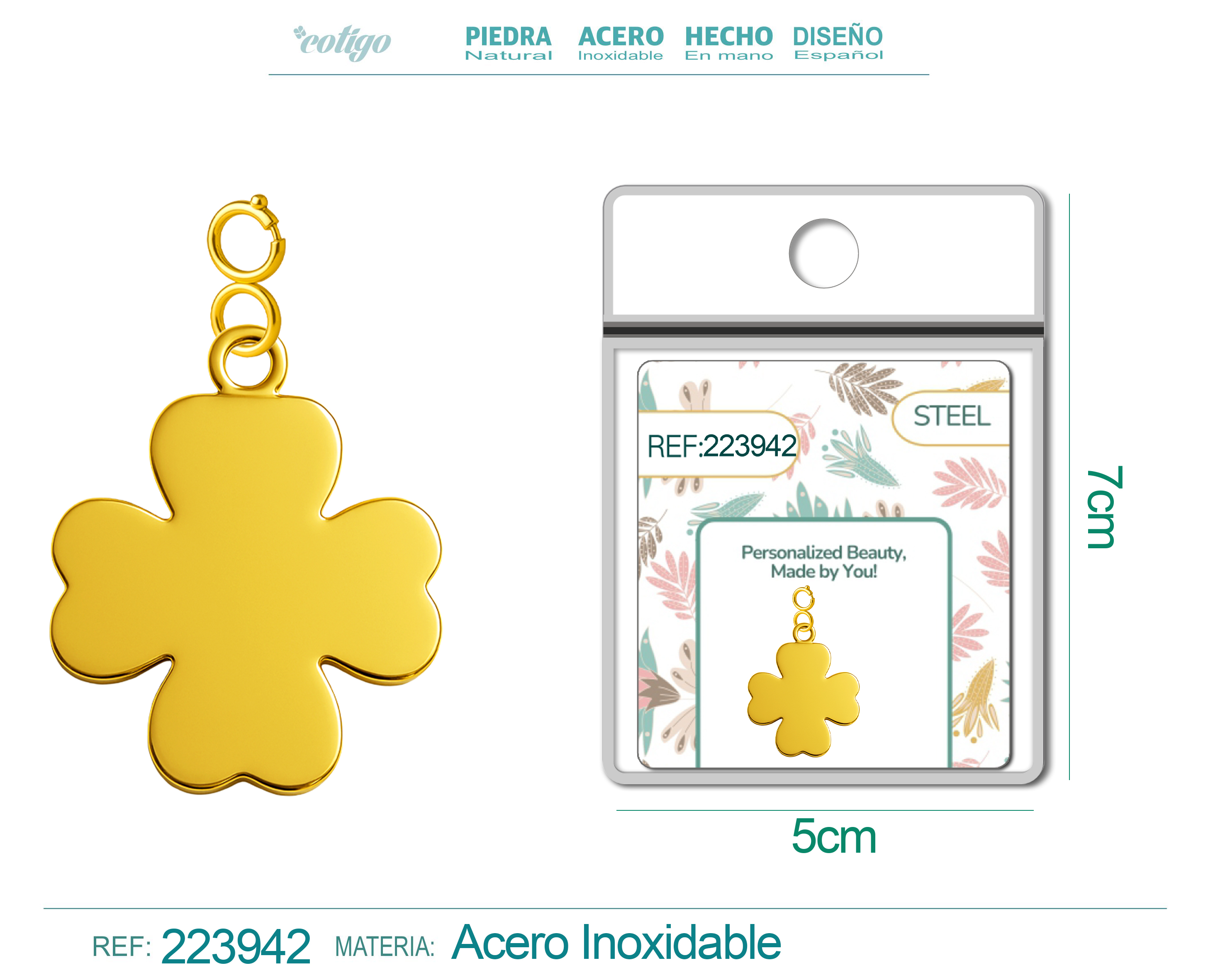 CHARM ACERO INOXIDABLE COLOR DORADO -CON CIERRE