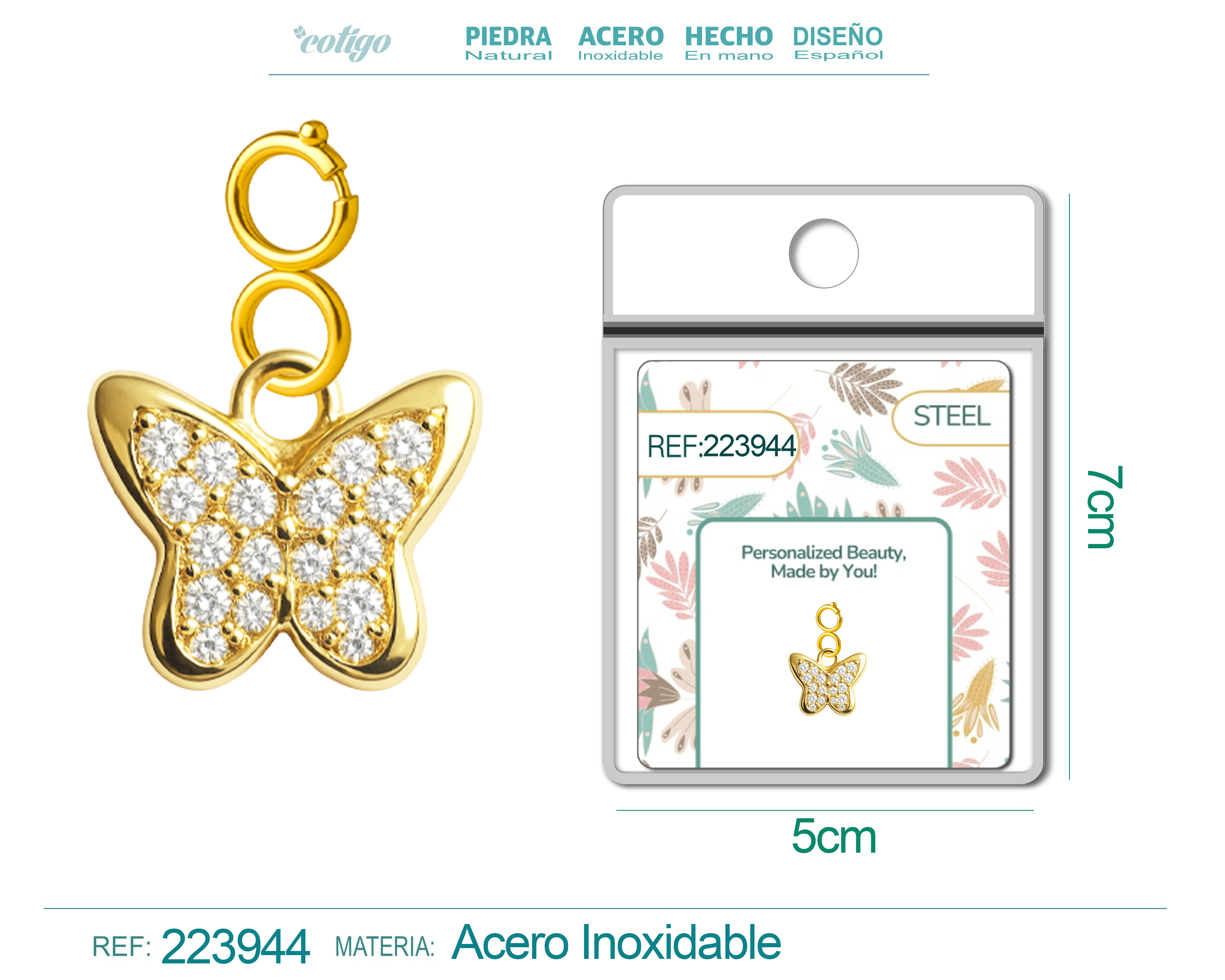 CHARM DE COBRE CHAPADO A ORO 14K CON CIRCONITA-CON CIERRE
