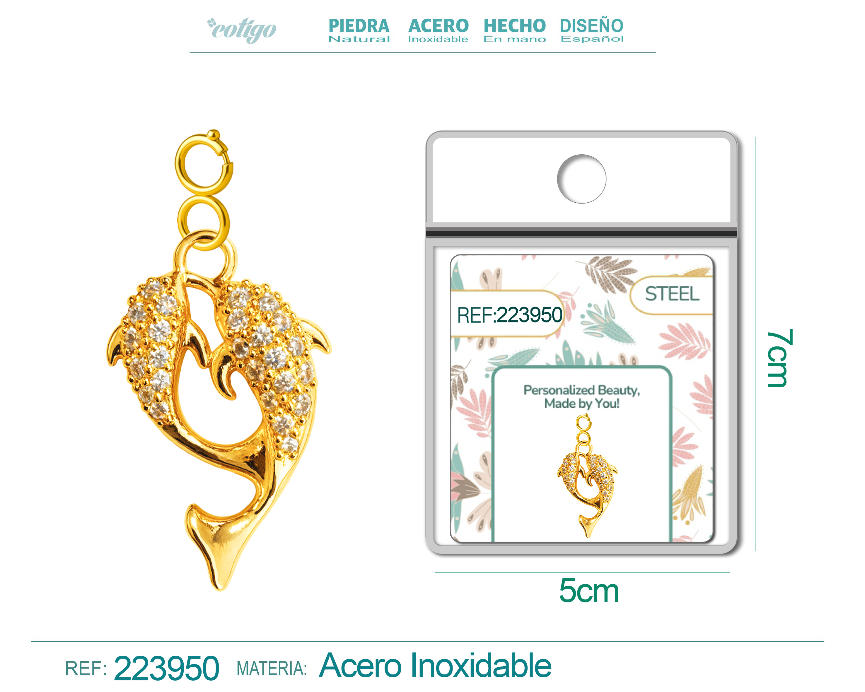 CHARM DE COBRE CHAPADO A ORO 14K CON CIRCONITA-CON CIERRE