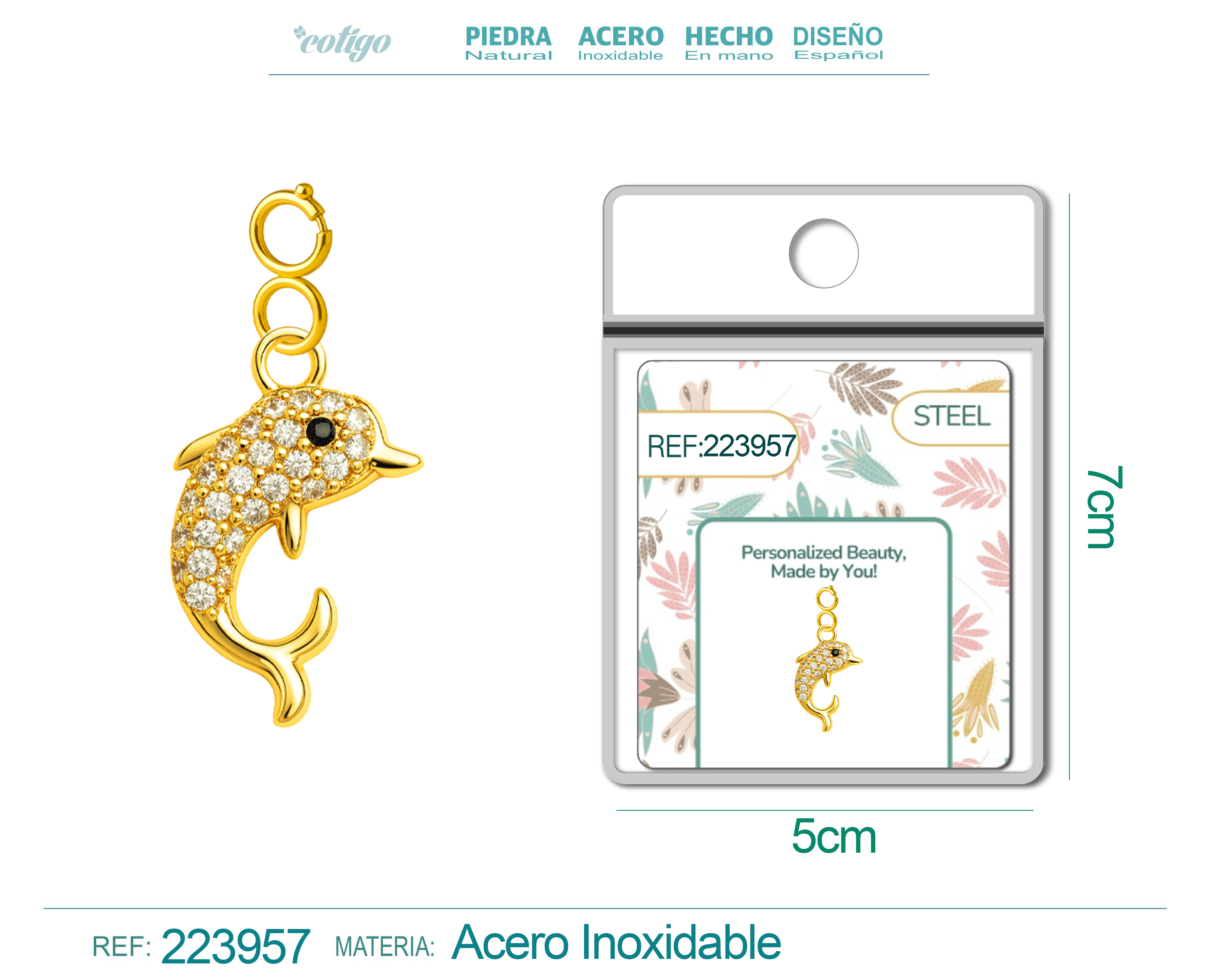 CHARM DE COBRE CHAPADO A ORO 14K CON CIRCONITA-CON CIERRE