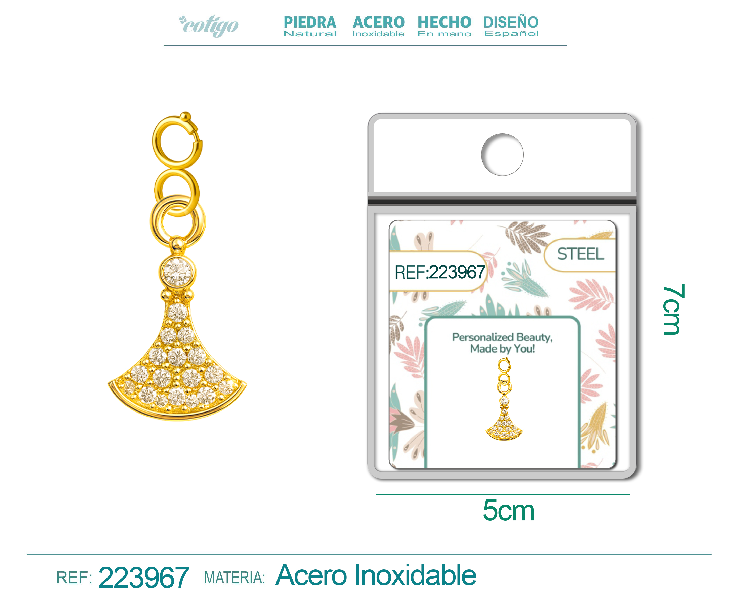 CHARM DE COBRE CHAPADO A ORO 14K CON CIRCONITA-CON CIERRE