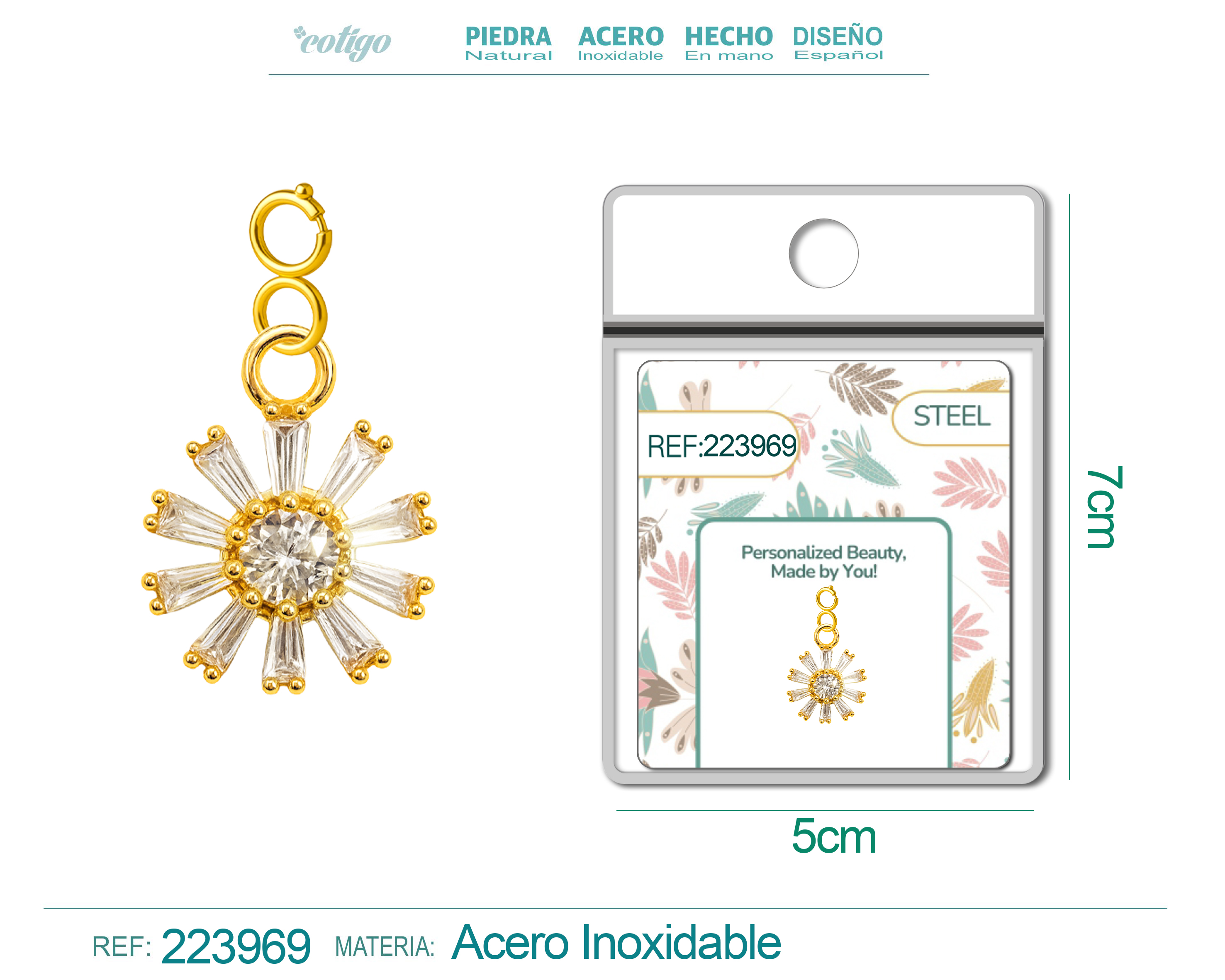 CHARM DE COBRE CHAPADO A ORO 14K CON CIRCONITA-CON CIERRE