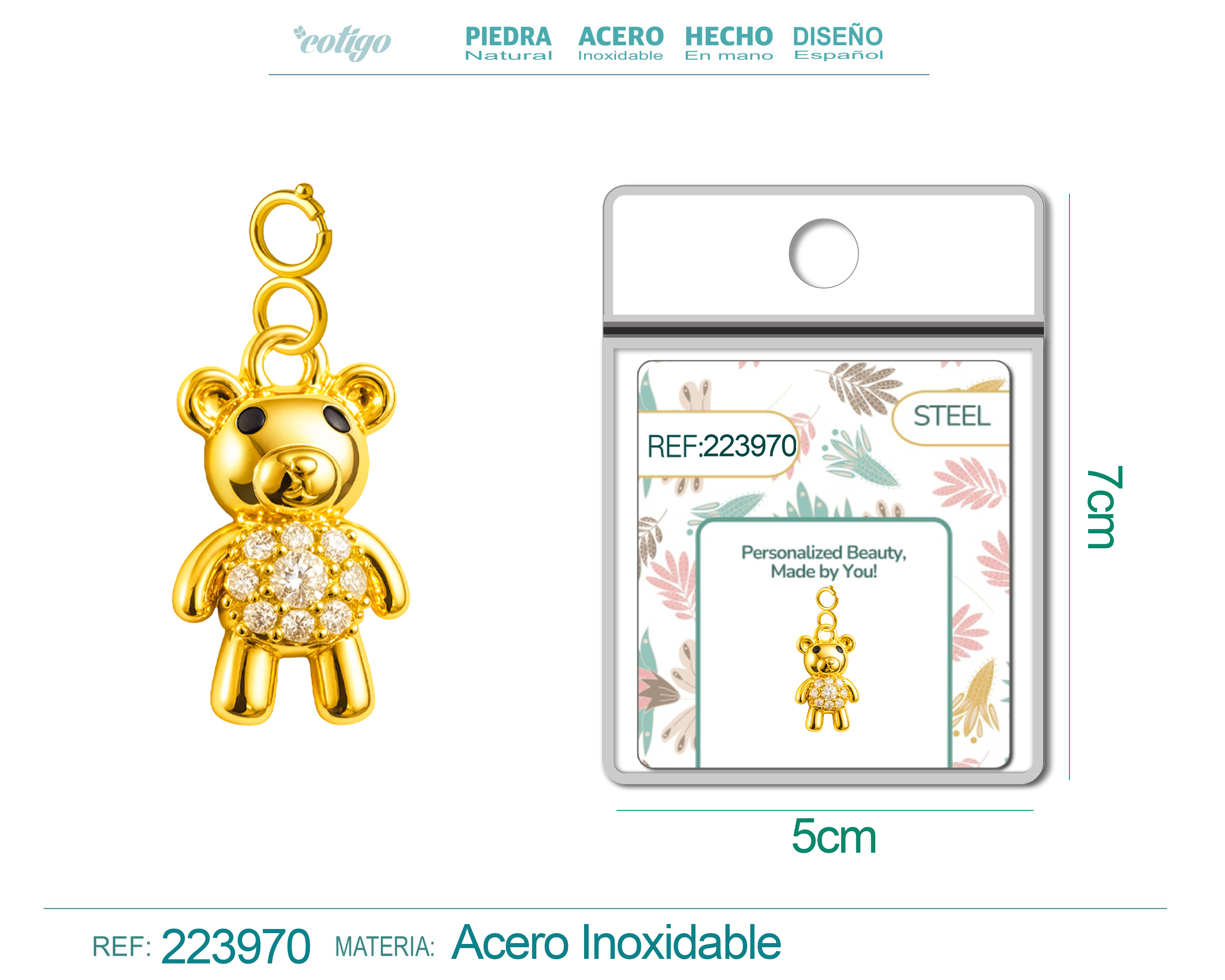 CHARM DE COBRE CHAPADO A ORO 14K CON CIRCONITA-CON CIERRE