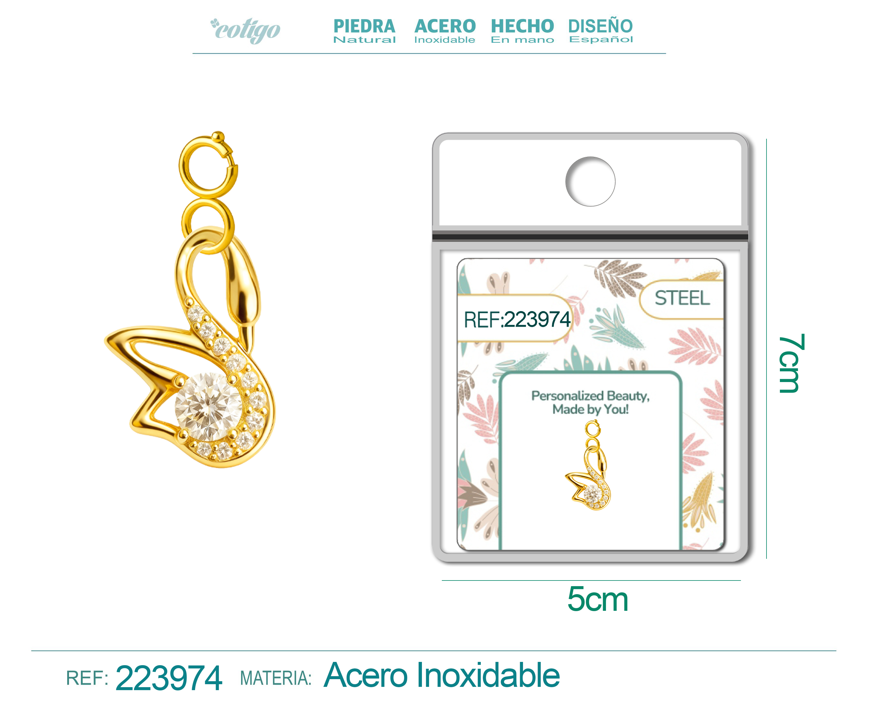 CHARM DE COBRE CHAPADO A ORO 14K CON CIRCONITA-CON CIERRE