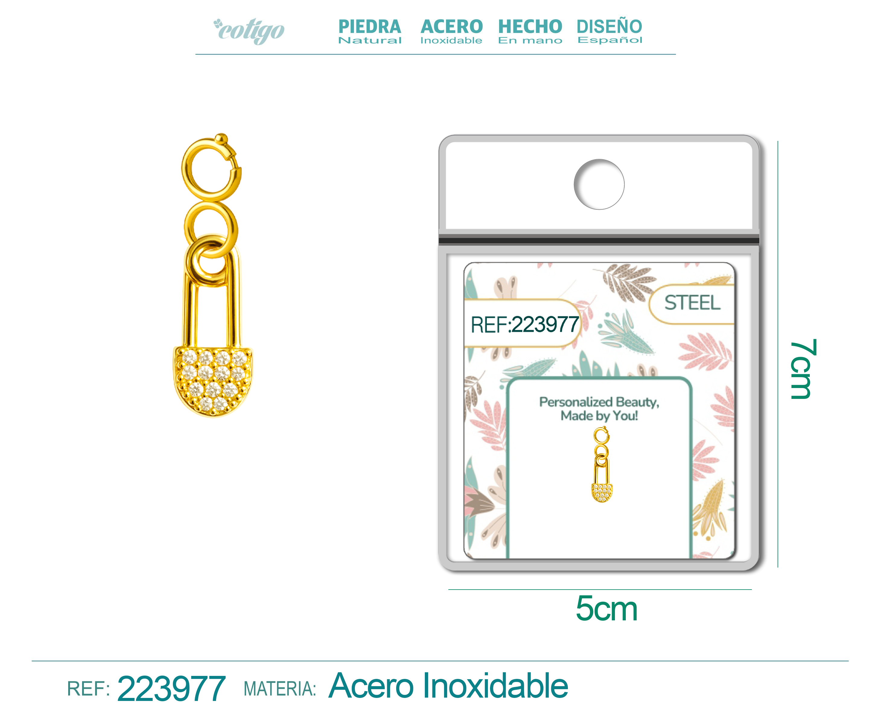 CHARM DE COBRE CHAPADO A ORO 14K CON CIRCONITA-CON CIERRE