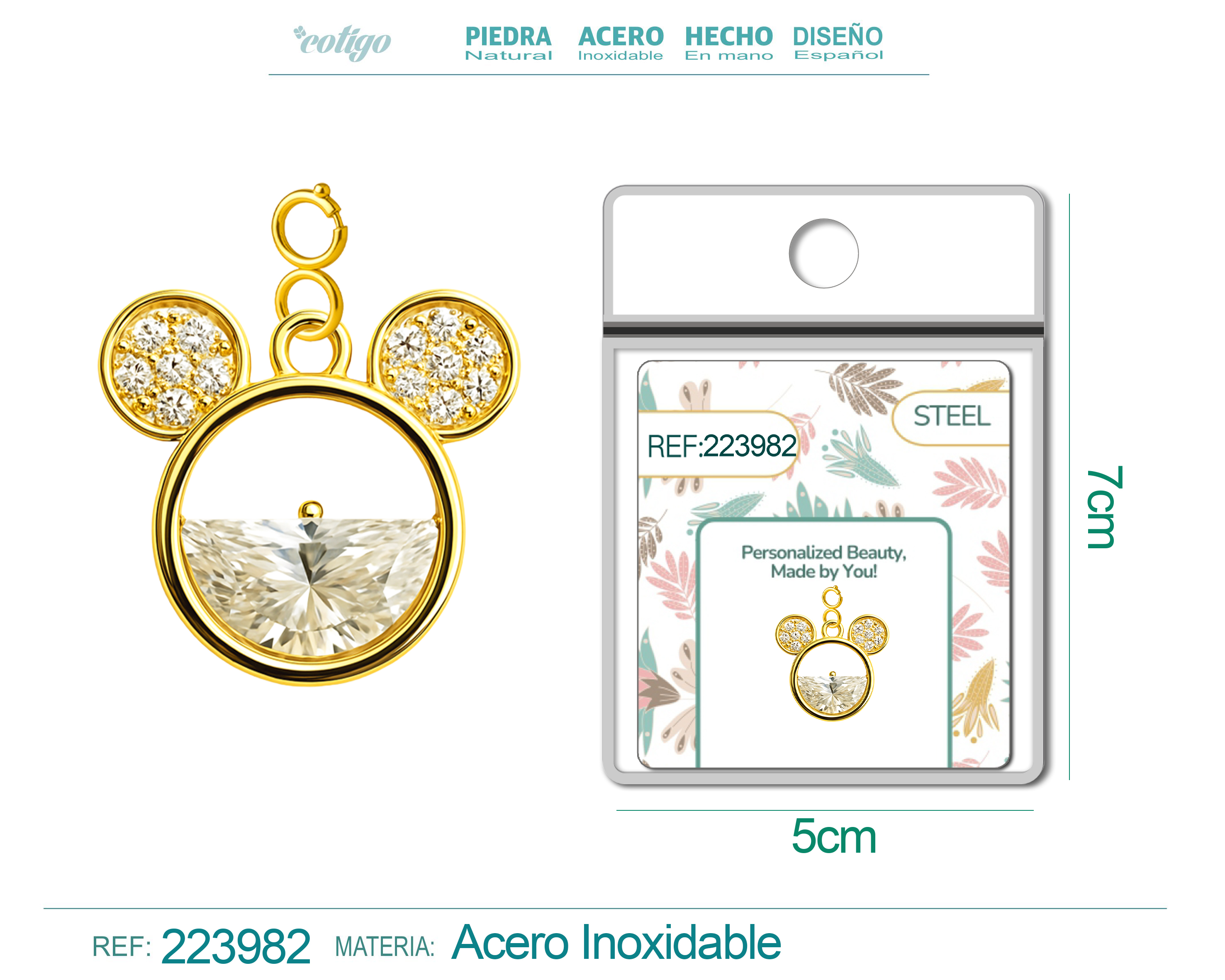 CHARM DE COBRE CHAPADO A ORO 14K CON CIRCONITA-CON CIERRE