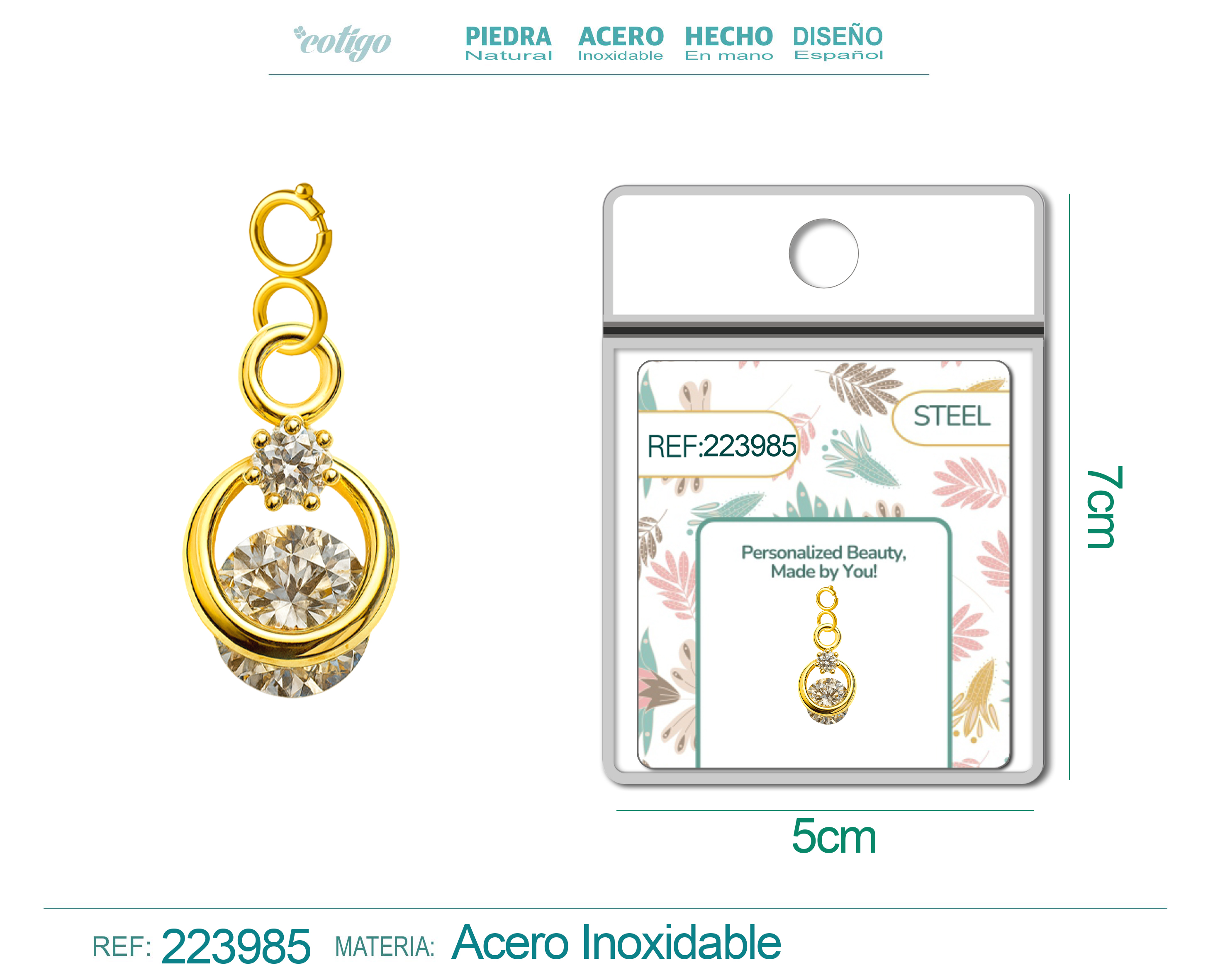 CHARM DE COBRE CHAPADO A ORO 14K CON CIRCONITA-CON CIERRE