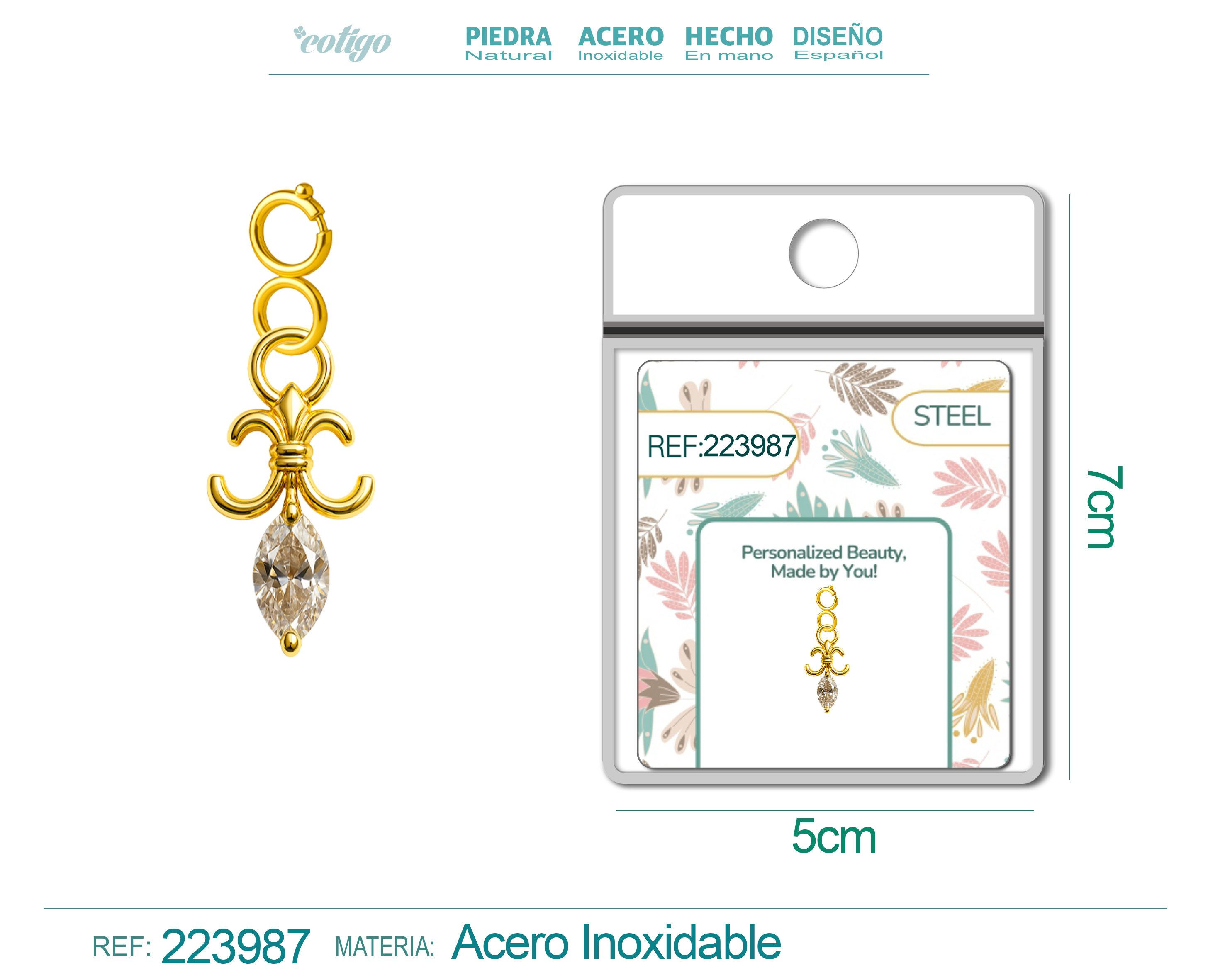 CHARM DE COBRE CHAPADO A ORO 14K CON CIRCONITA-CON CIERRE