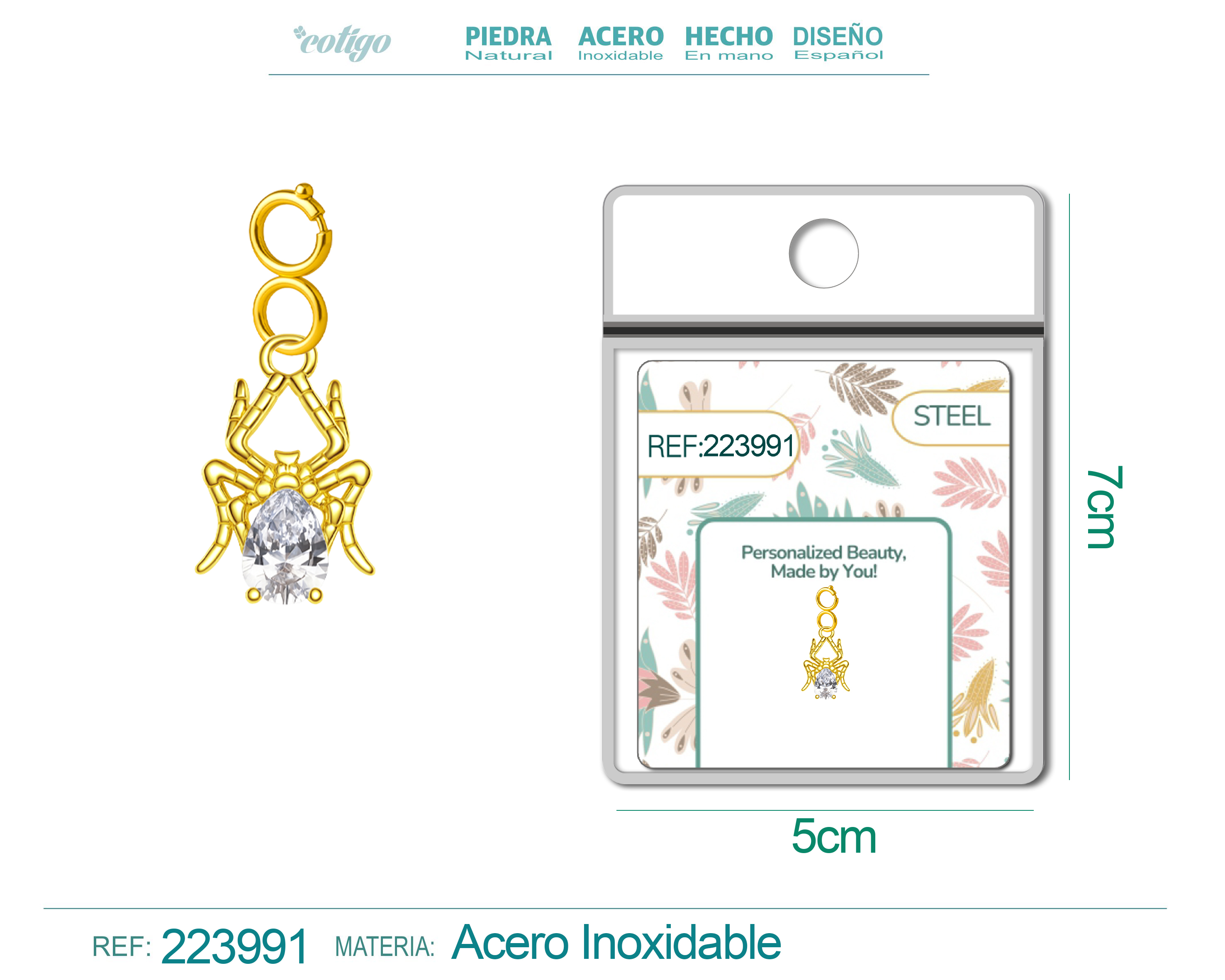 CHARM DE COBRE CHAPADO A ORO 14K CON CIRCONITA-CON CIERRE