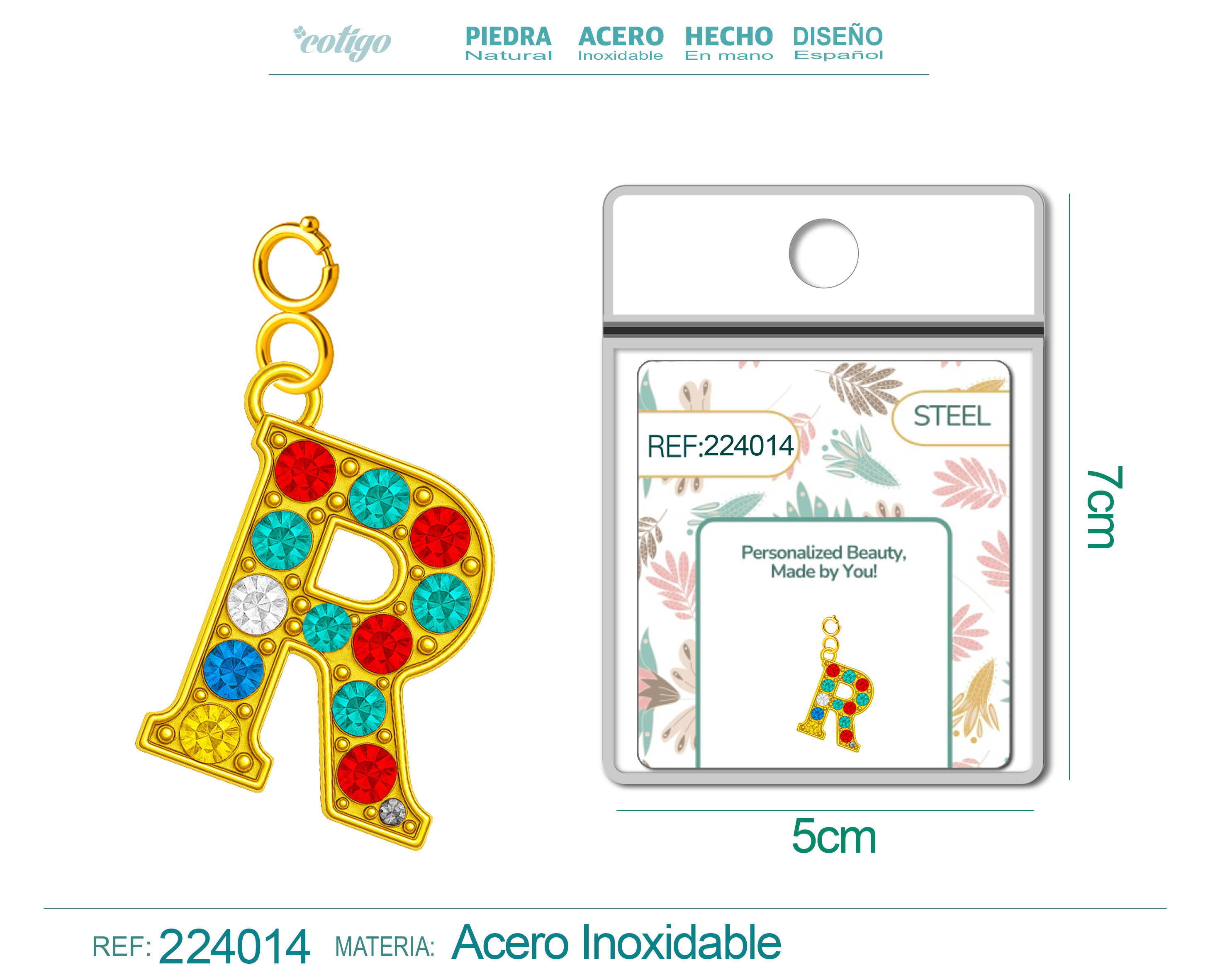 CHARM DE LETRA R ACERO COLOR DORADO CON CIRCONITA-CON CIERRE