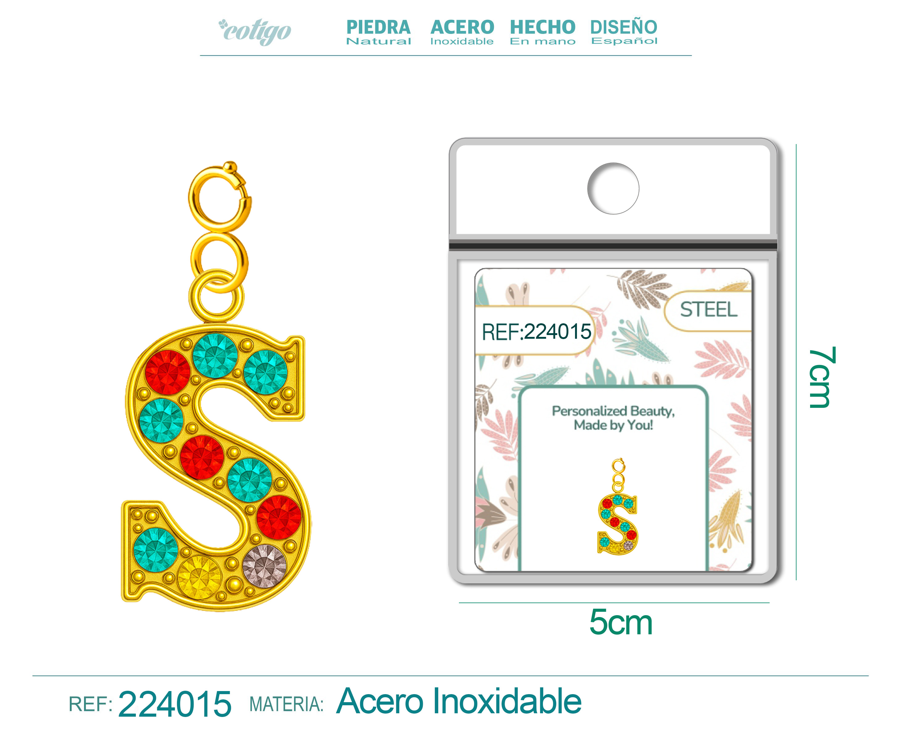 CHARM DE LETRA S ACERO COLOR DORADO CON CIRCONITA-CON CIERRE