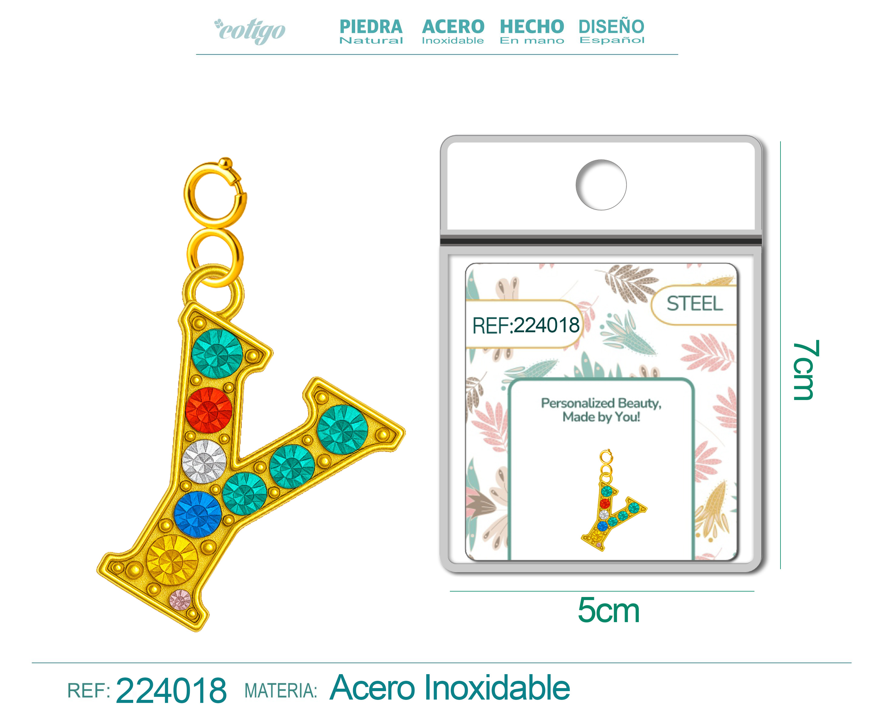 CHARM DE LETRA Y ACERO COLOR DORADO CON CIRCONITA-CON CIERRE