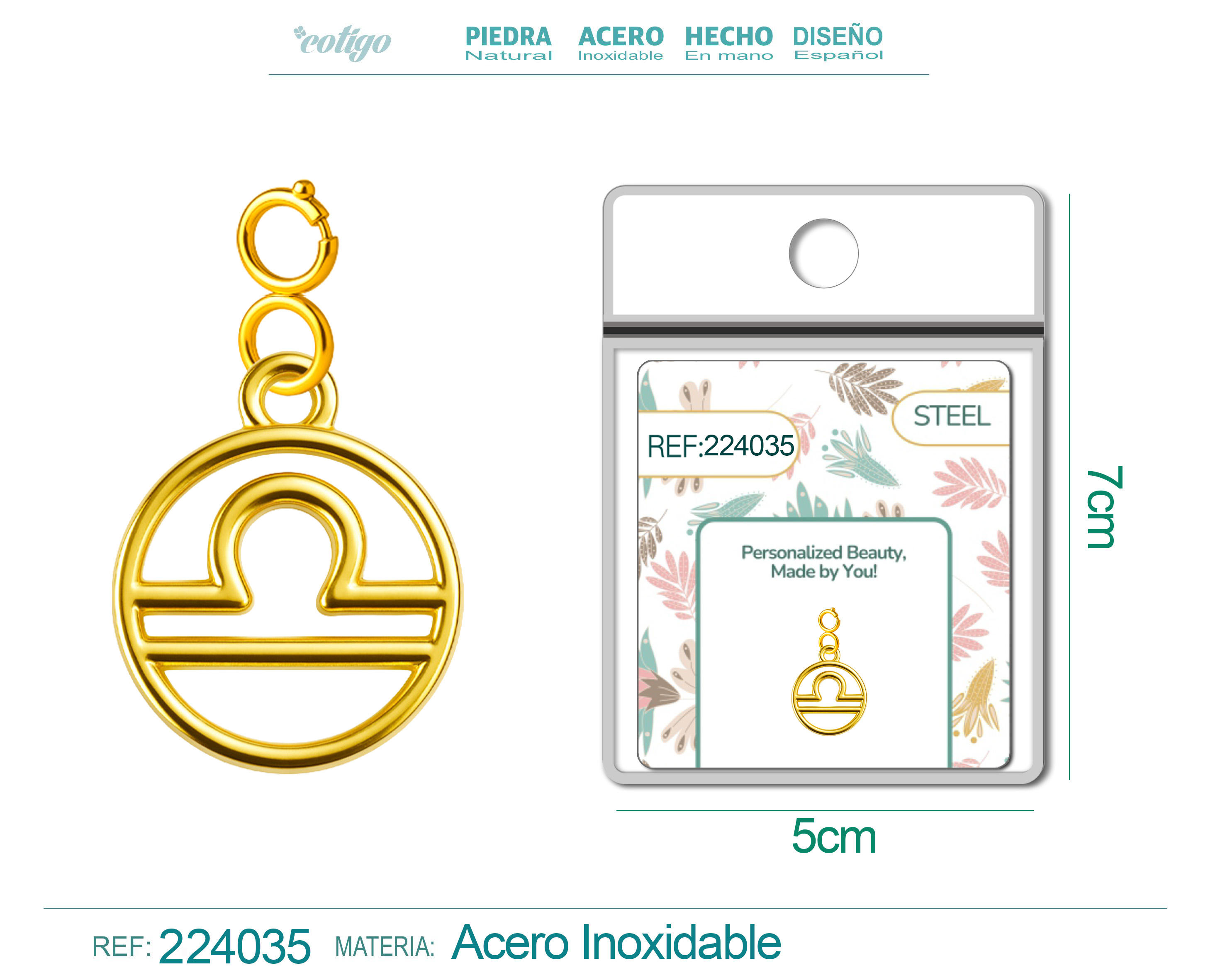 CHARM DE ZODÍACO BALANÇA ACERO COLOR DORADO-CON CIERRE