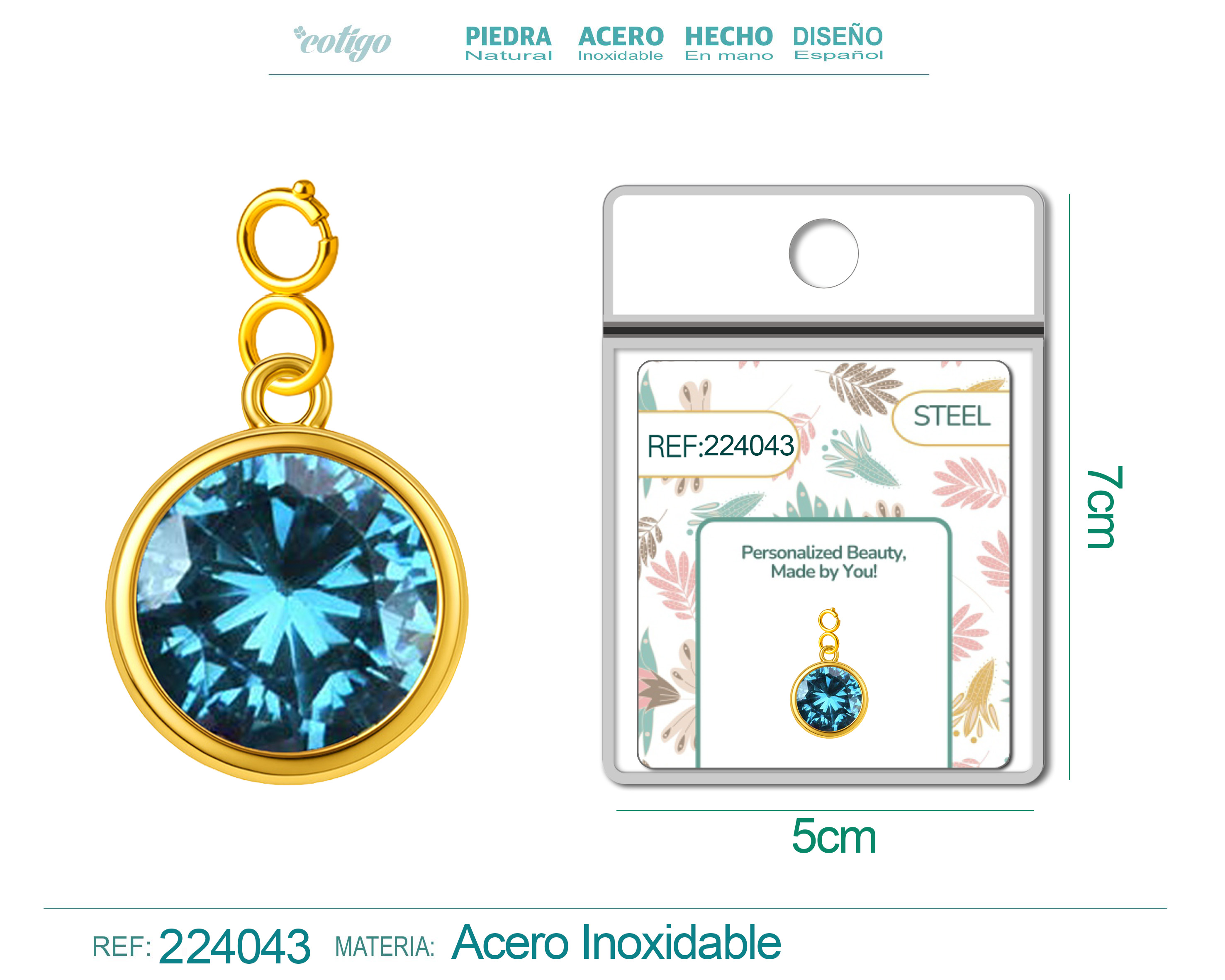 CHARM ACERO DORADO CON PIEDRA NACIMIENTO DE MARZO-CON CIERRE