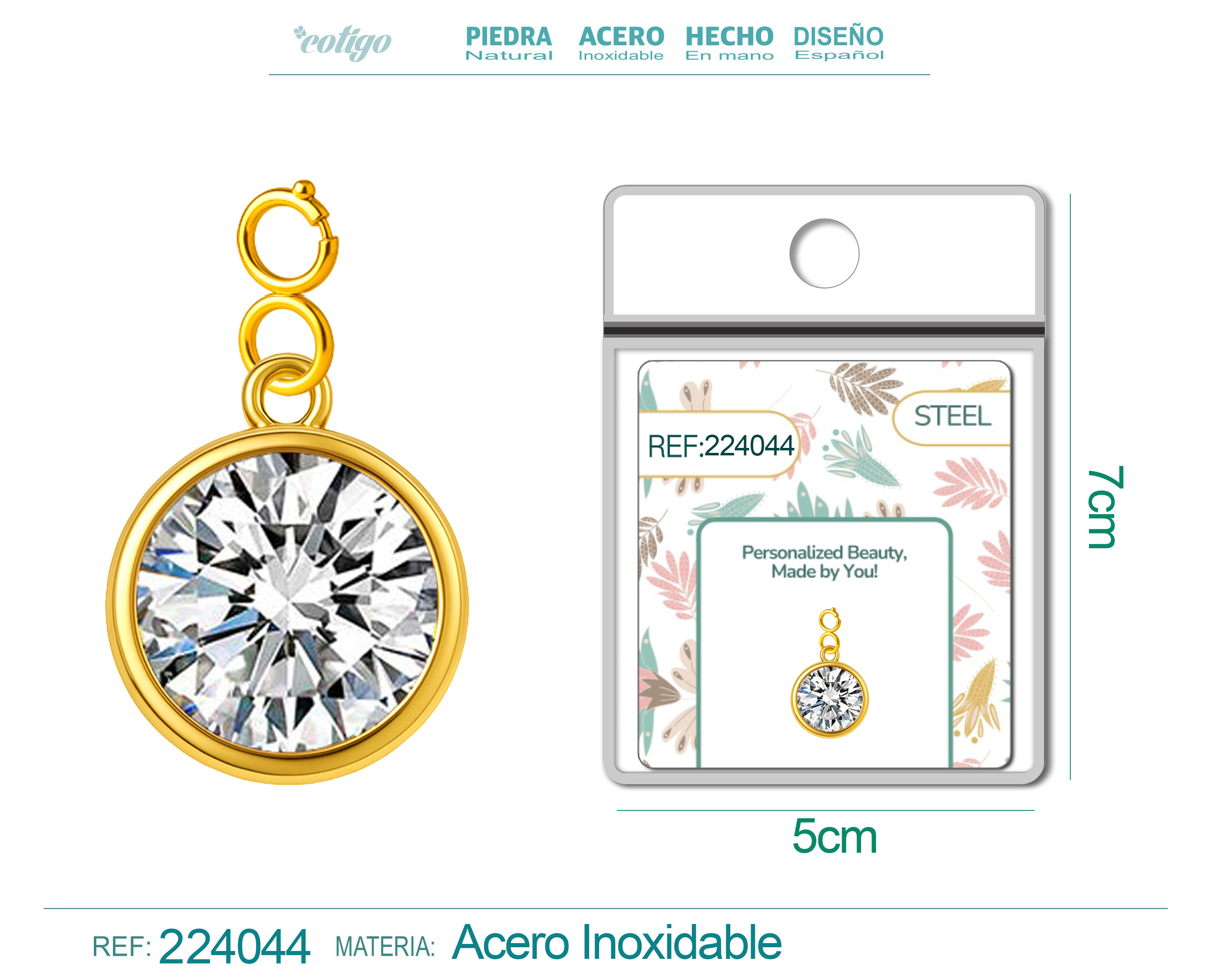 CHARM ACERO DORADO CON PIEDRA NACIMIENTO DE ABRIL-CON CIERRE