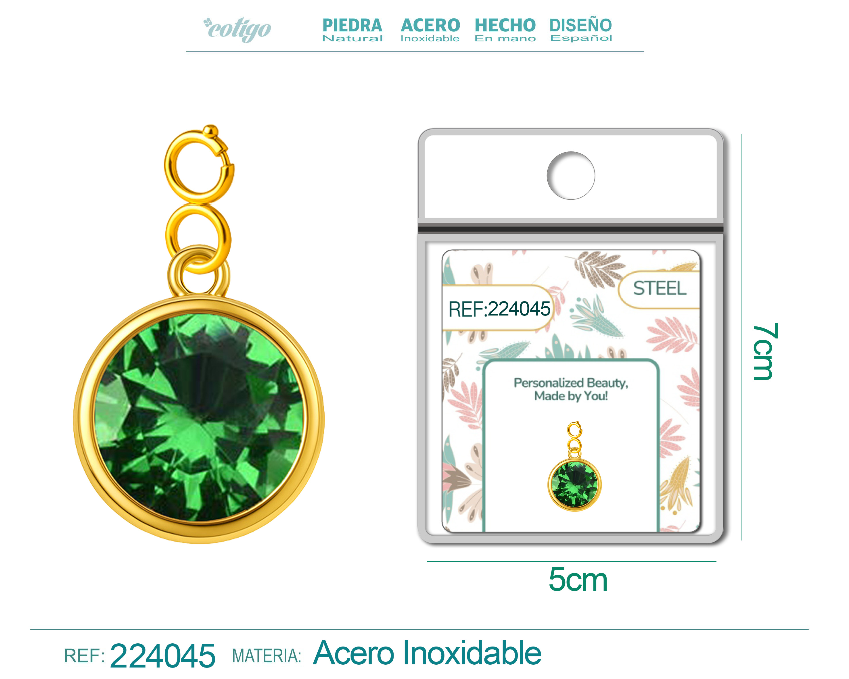 CHARM ACERO DORADO CON PIEDRA NACIMIENTO DE MAYO-CON CIERRE