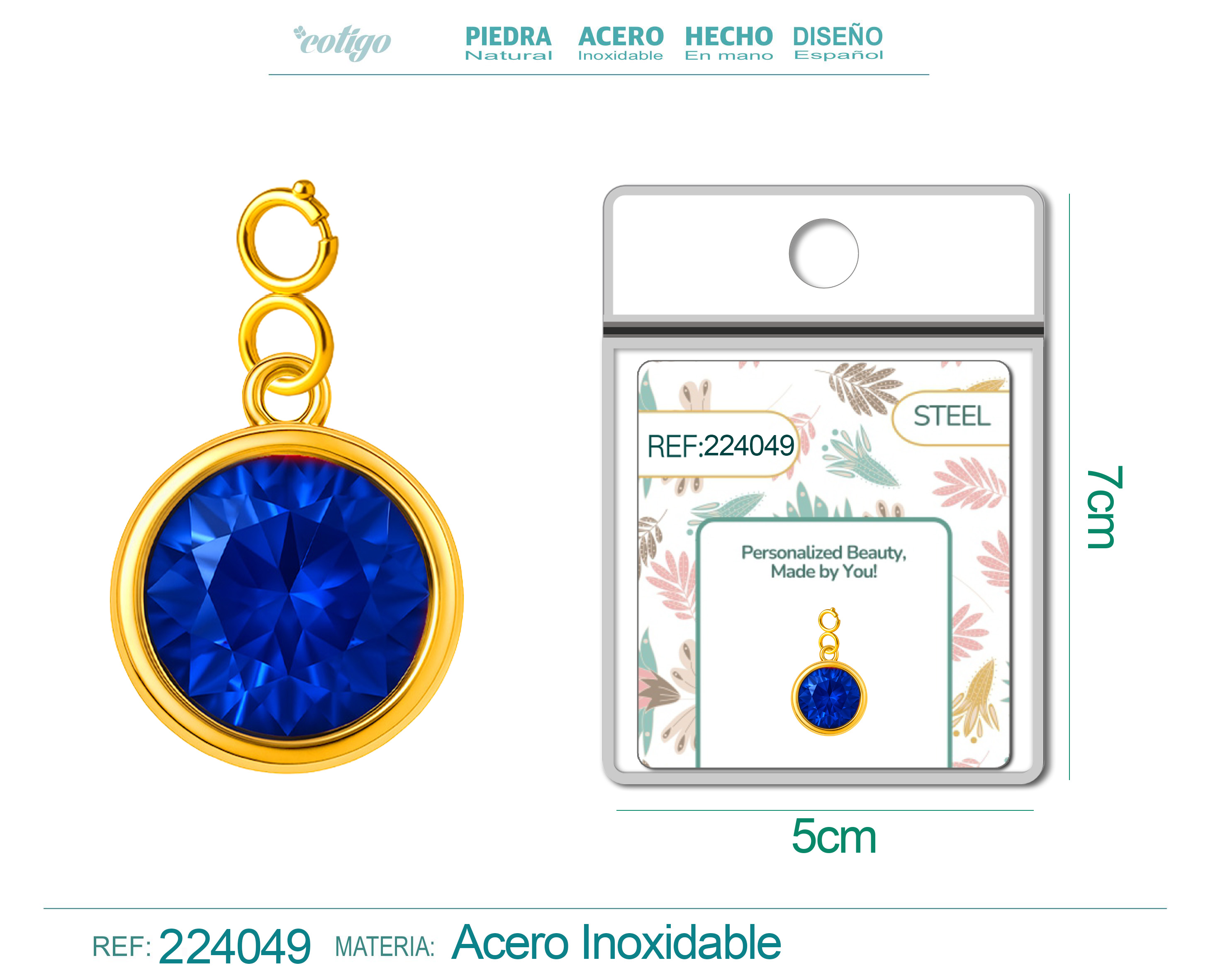 CHARM ACERO DORADO CON PIEDRA NACIMIENTO DE SEPTIEMPRE-CON CIERRE