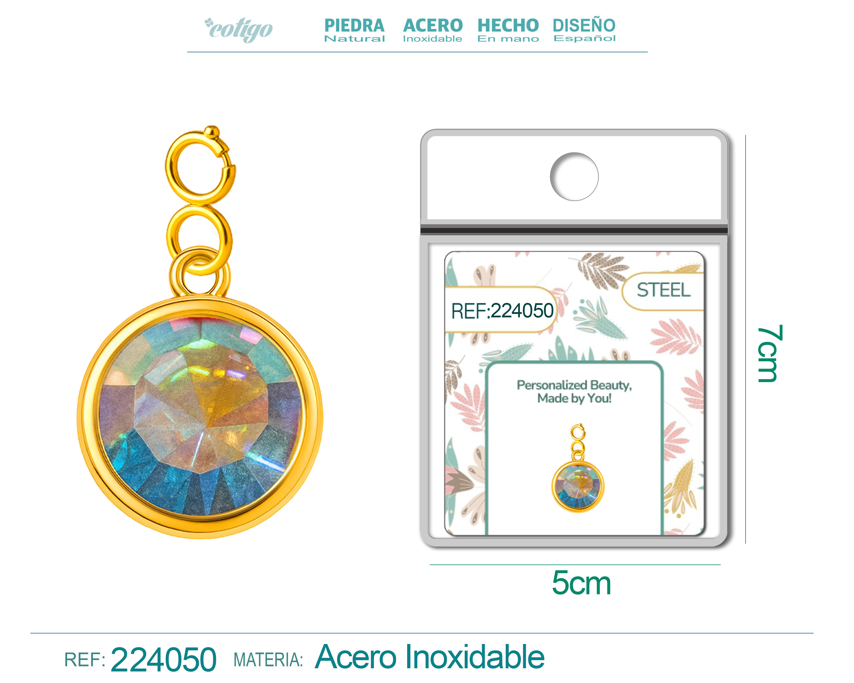 CHARM ACERO DORADO CON PIEDRA NACIMIENTO DE OCTUBRE-CON CIERRE