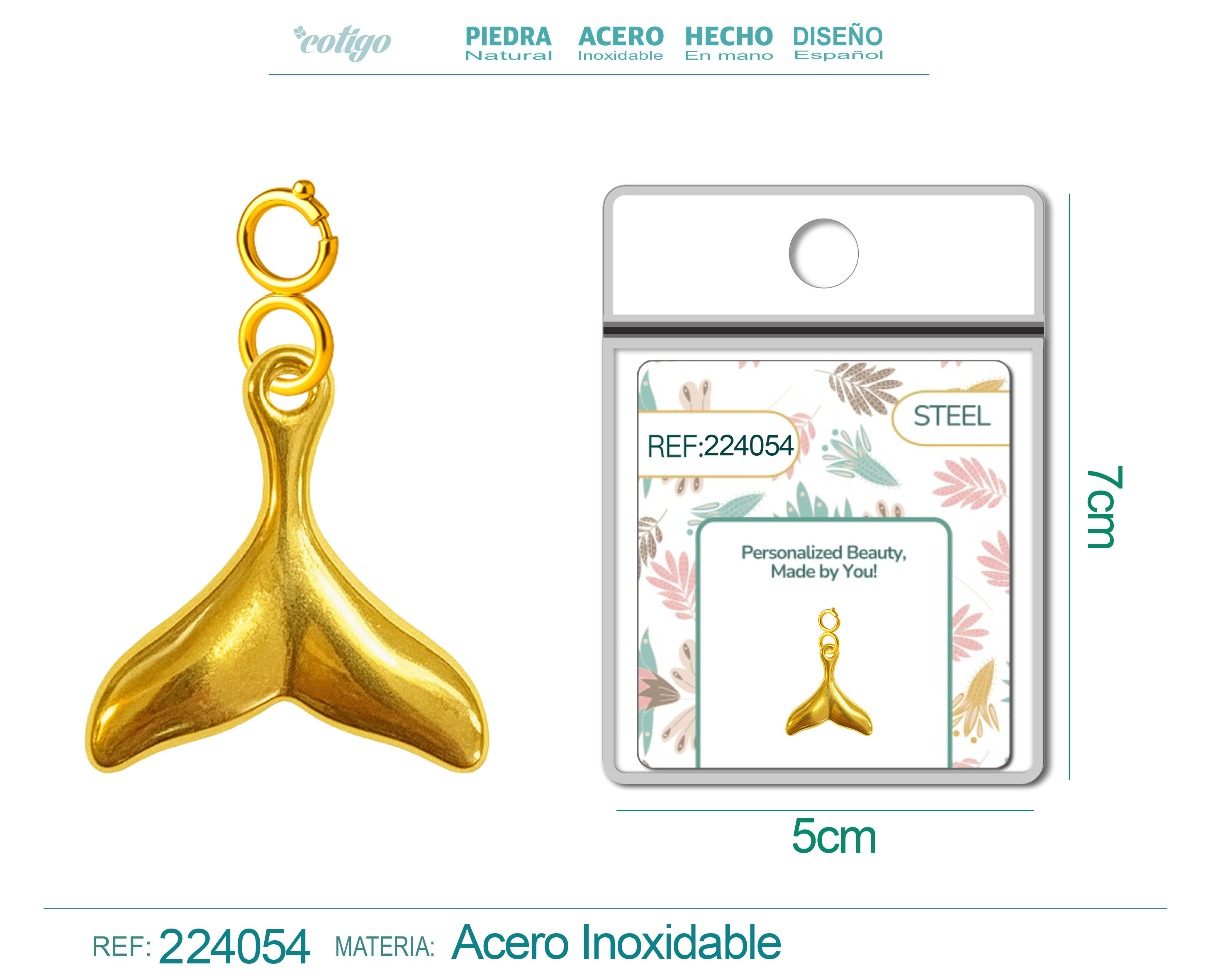 CHARM ACERO DORADO CHAPADO ORO 14 K-CON CIERRE