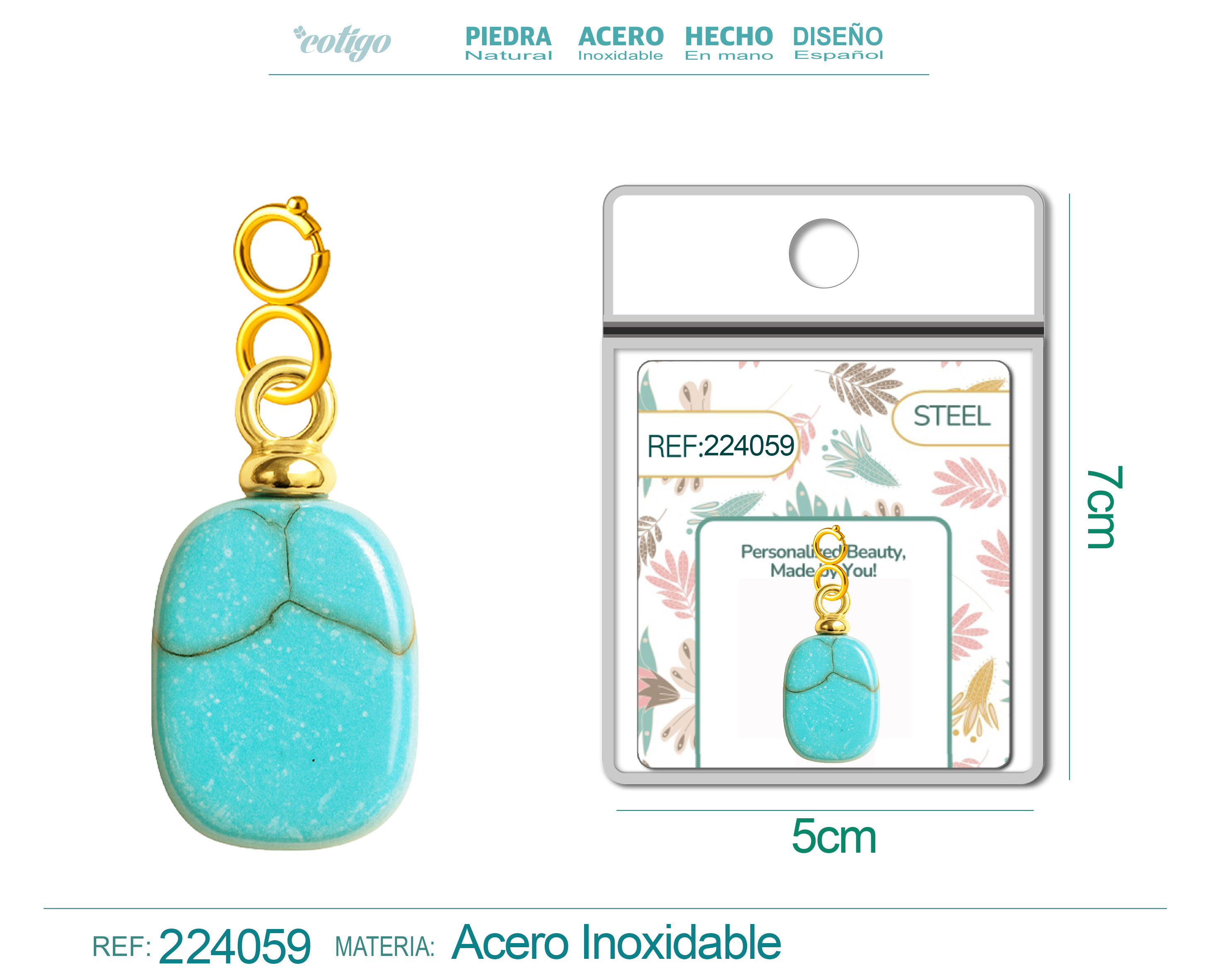 CHARM ACERO DORADO CHAPADO ORO 14 K-CON CIERRE