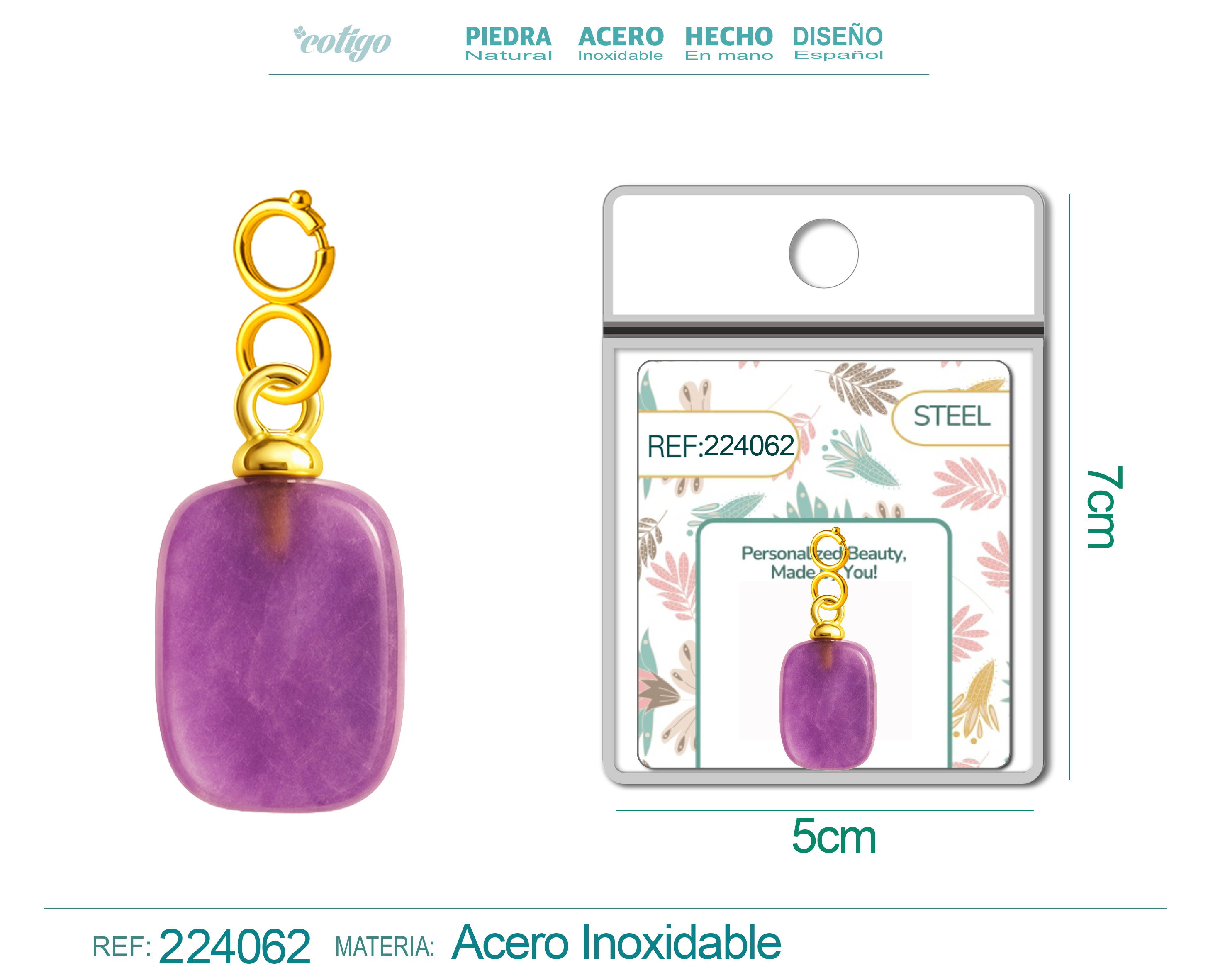 CHARM ACERO DORADO CHAPADO ORO 14 K-CON CIERRE