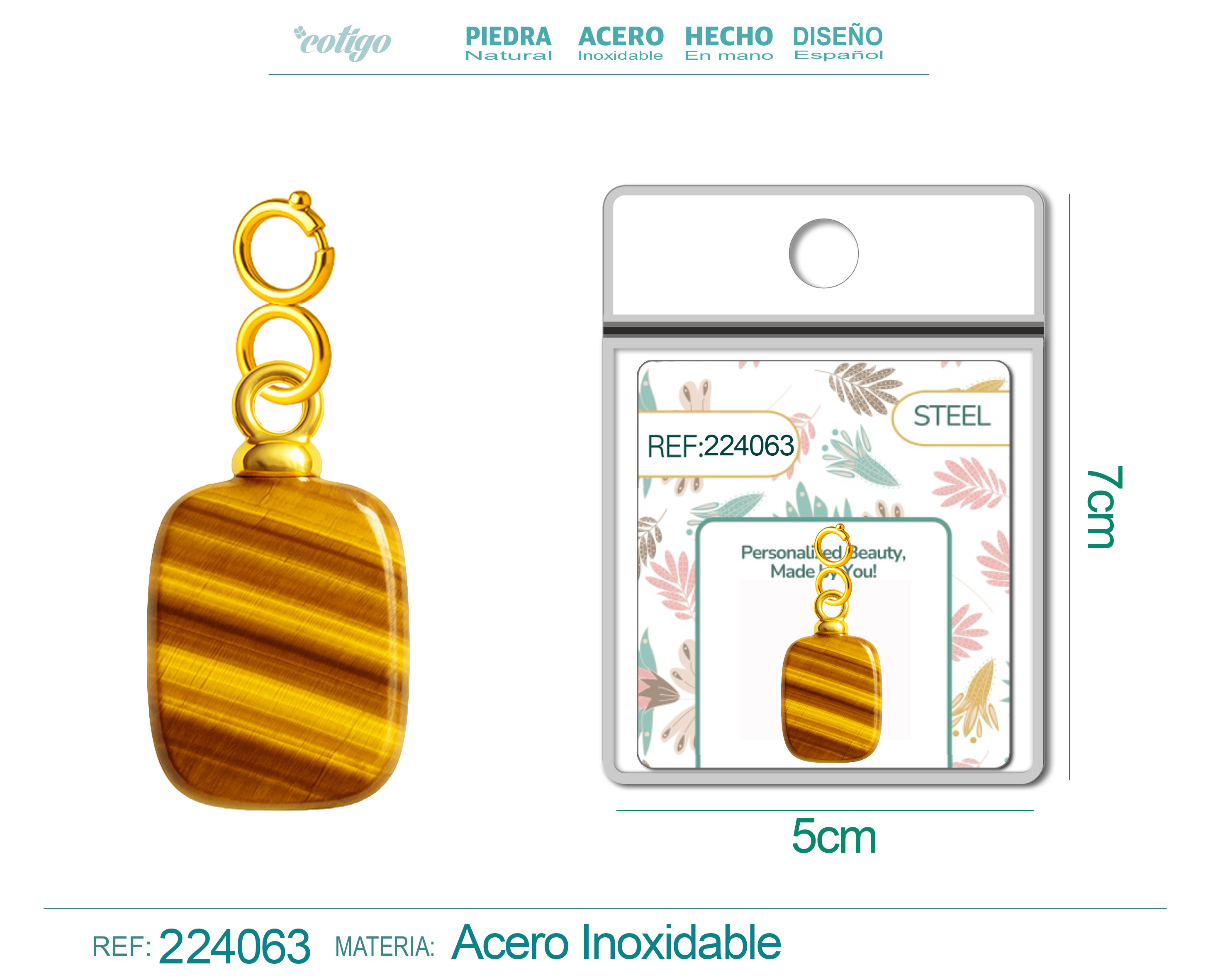 CHARM ACERO DORADO CHAPADO ORO 14 K-CON CIERRE