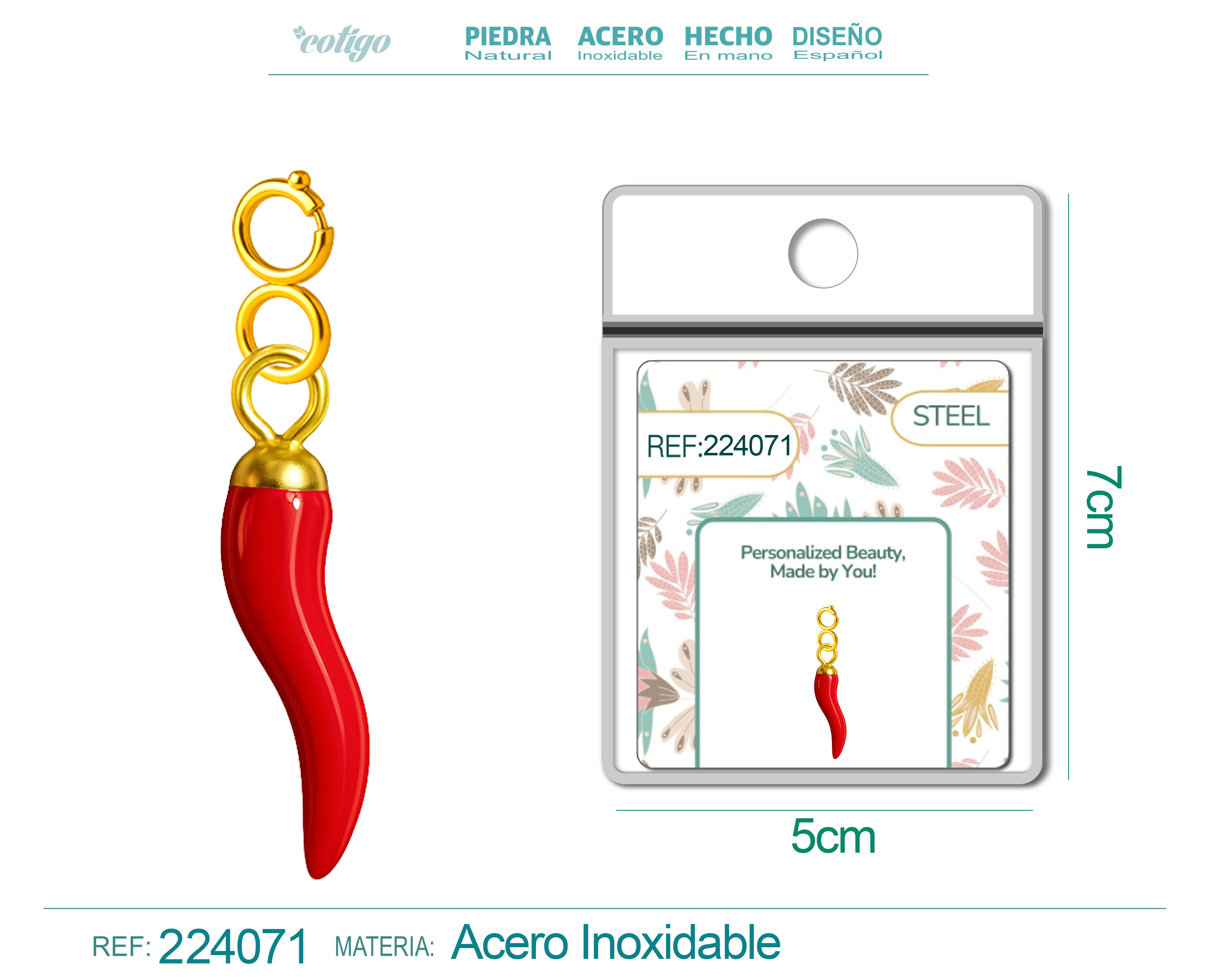 CHARM ACERO DORADO CHAPADO ORO 14 K-CON CIERRE