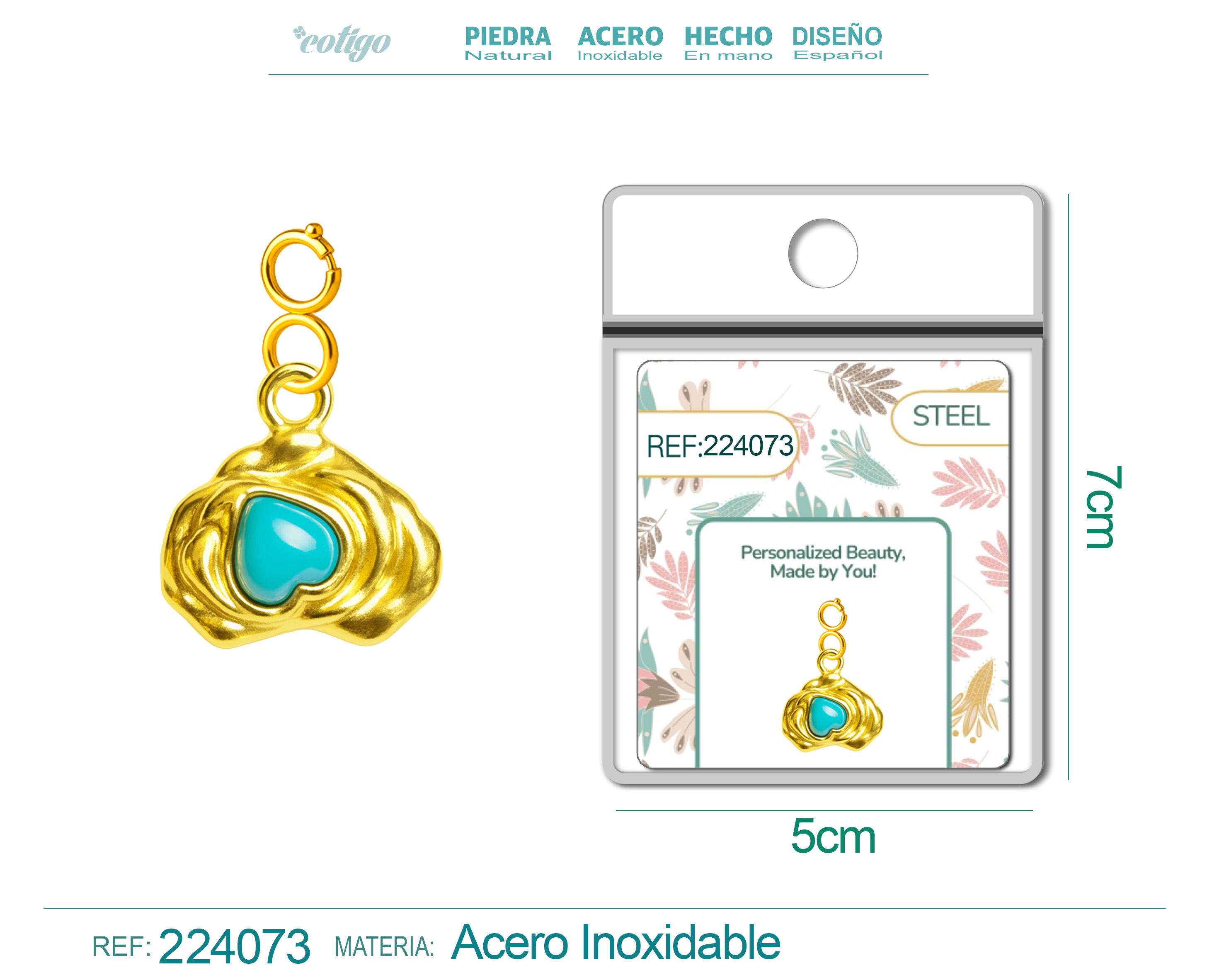 CHARM ACERO DORADO CHAPADO ORO 14 K-CON CIERRE