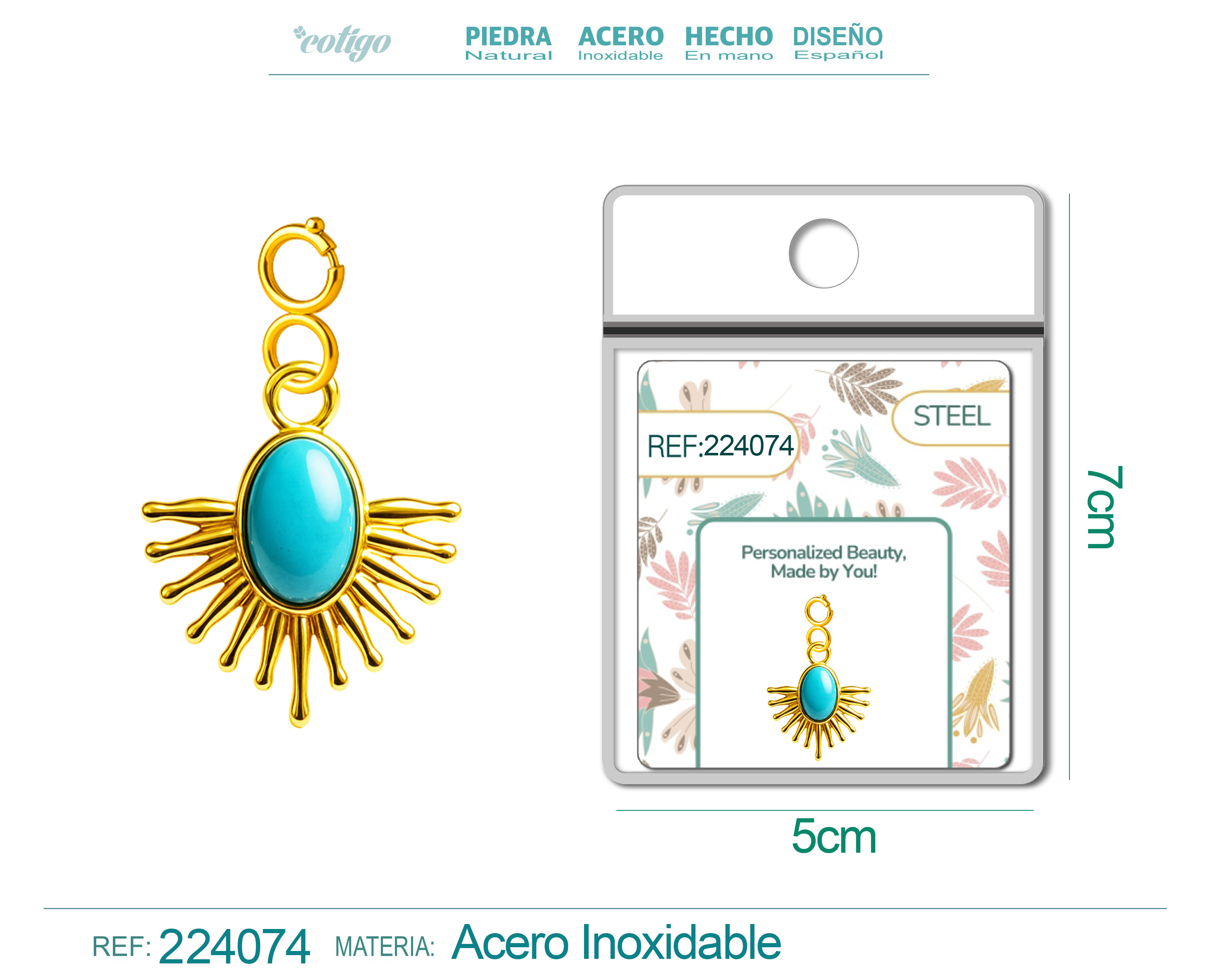 CHARM ACERO DORADO CHAPADO ORO 14 K-CON CIERRE