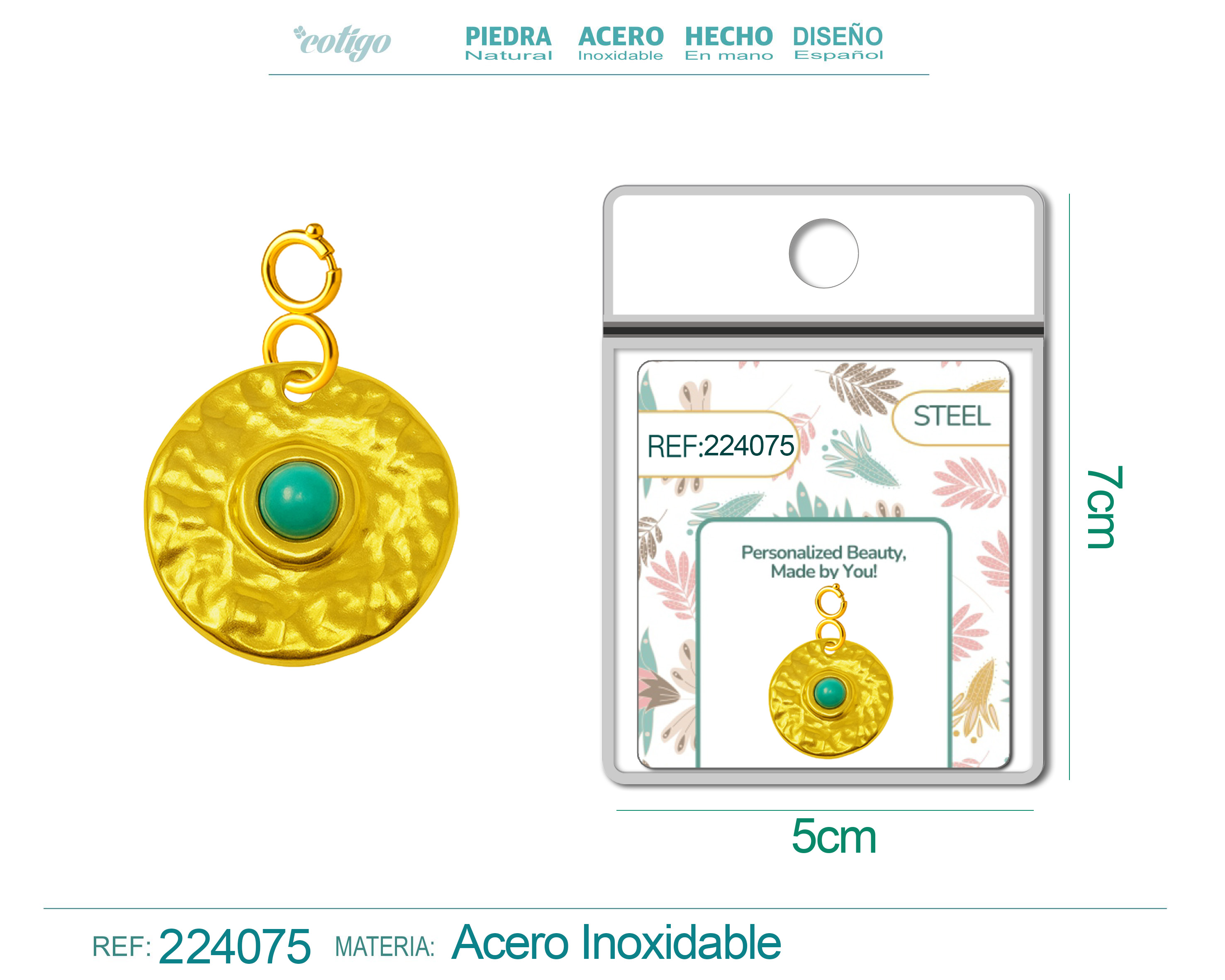 CHARM ACERO DORADO CHAPADO ORO 14 K-CON CIERRE