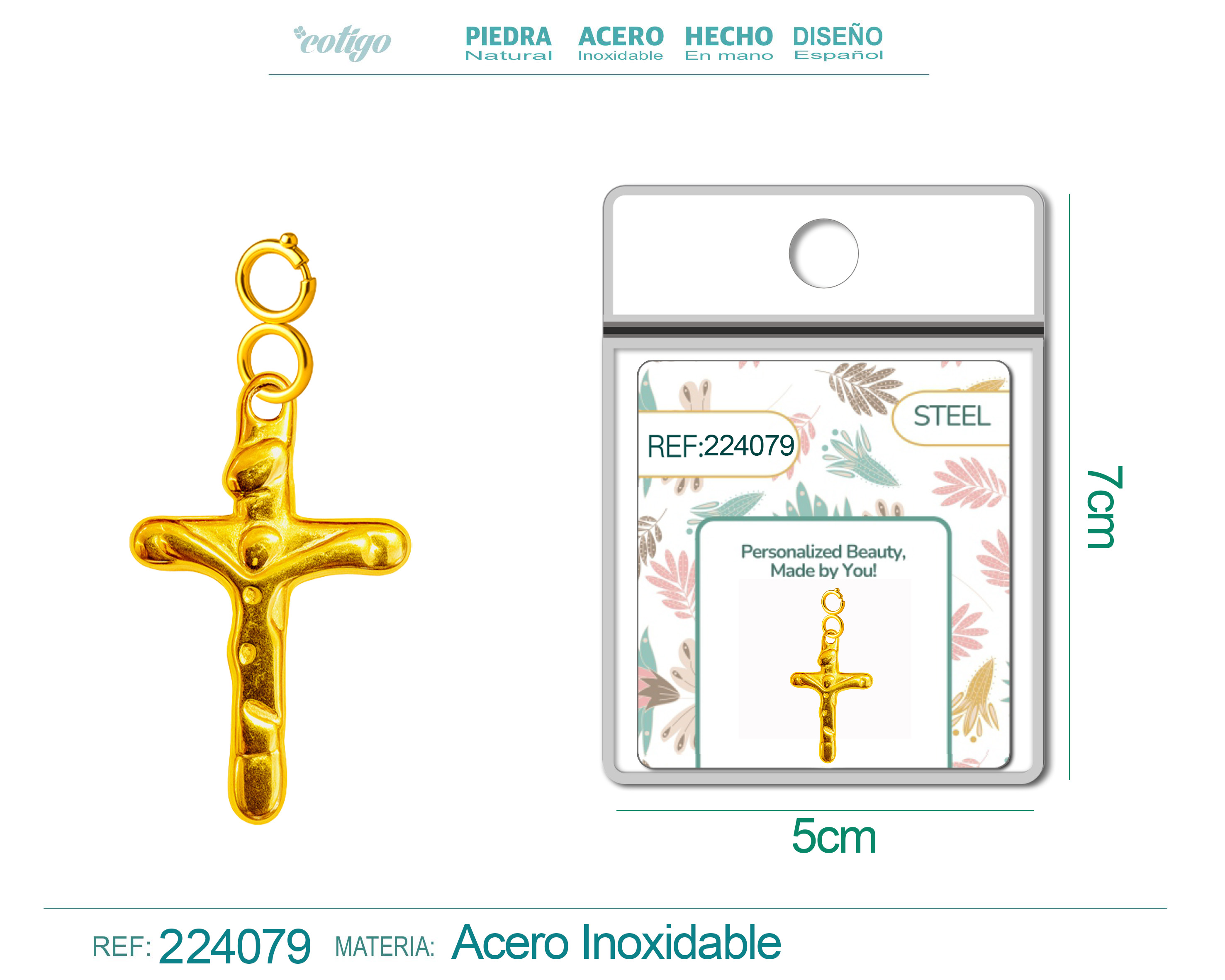CHARM ACERO DORADO CHAPADO ORO 14 K-CON CIERRE