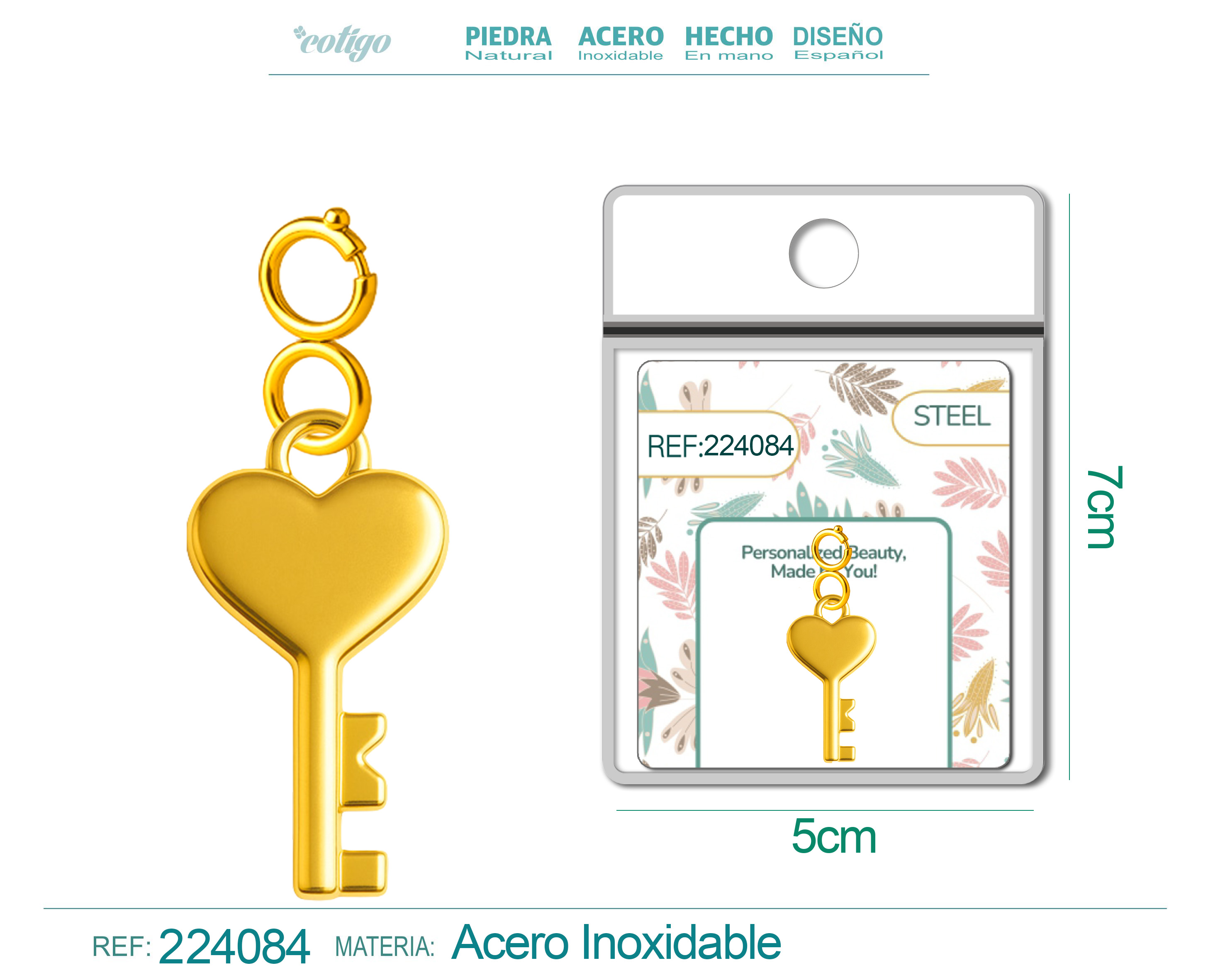 CHARM ACERO DORADO CHAPADO ORO 14 K-CON CIERRE