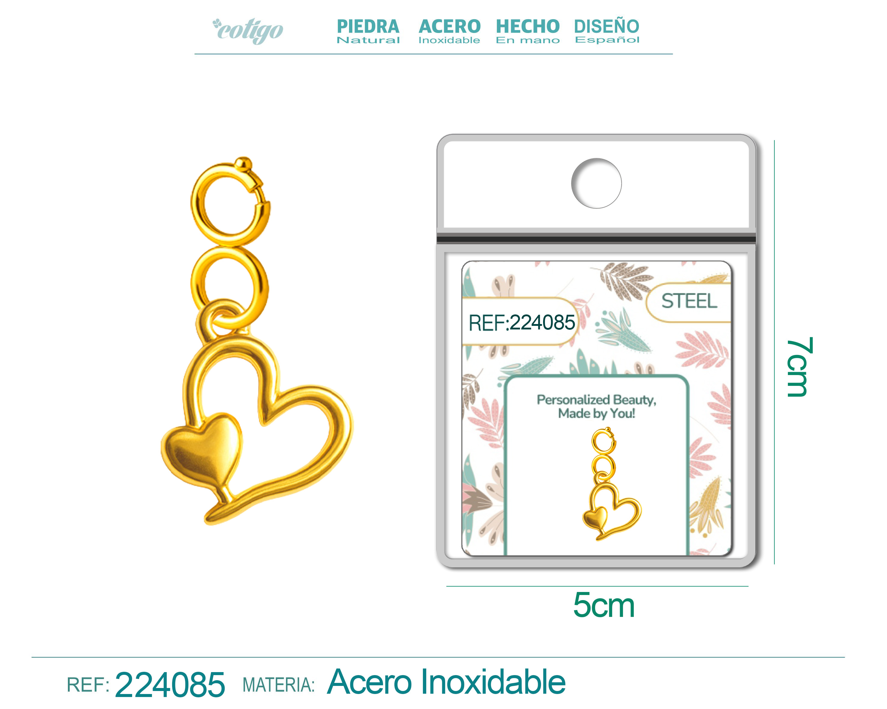 CHARM ACERO DORADO CHAPADO ORO 14 K-CON CIERRE