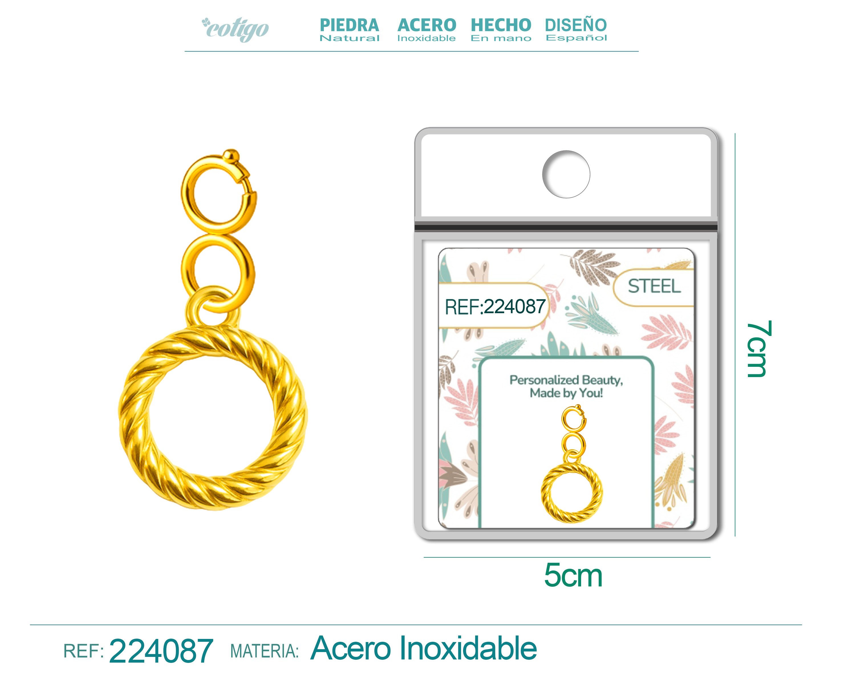 CHARM ACERO DORADO CHAPADO ORO 14 K-CON CIERRE
