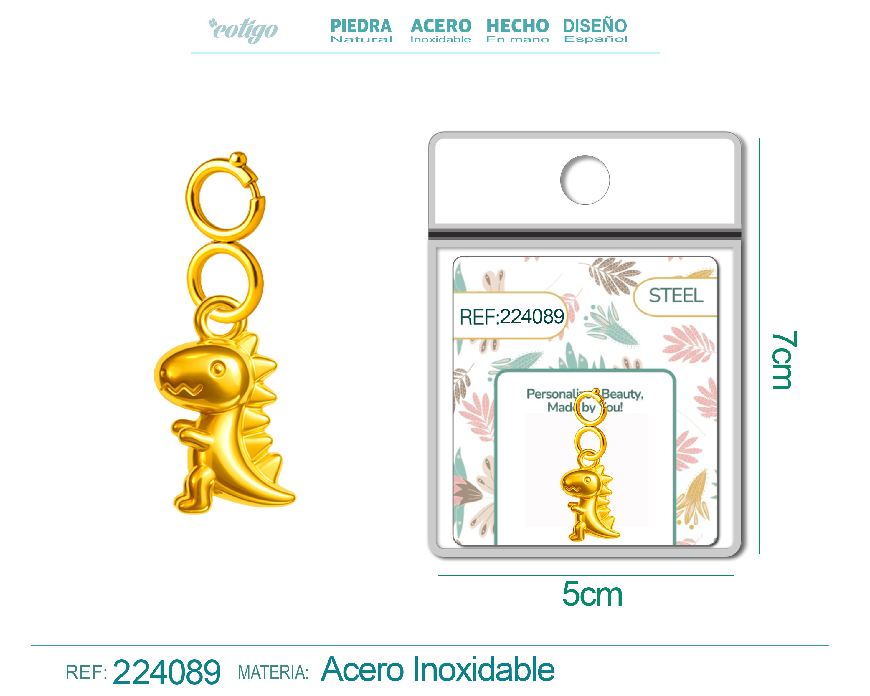 CHARM ACERO DORADO CHAPADO ORO 14 K-CON CIERRE