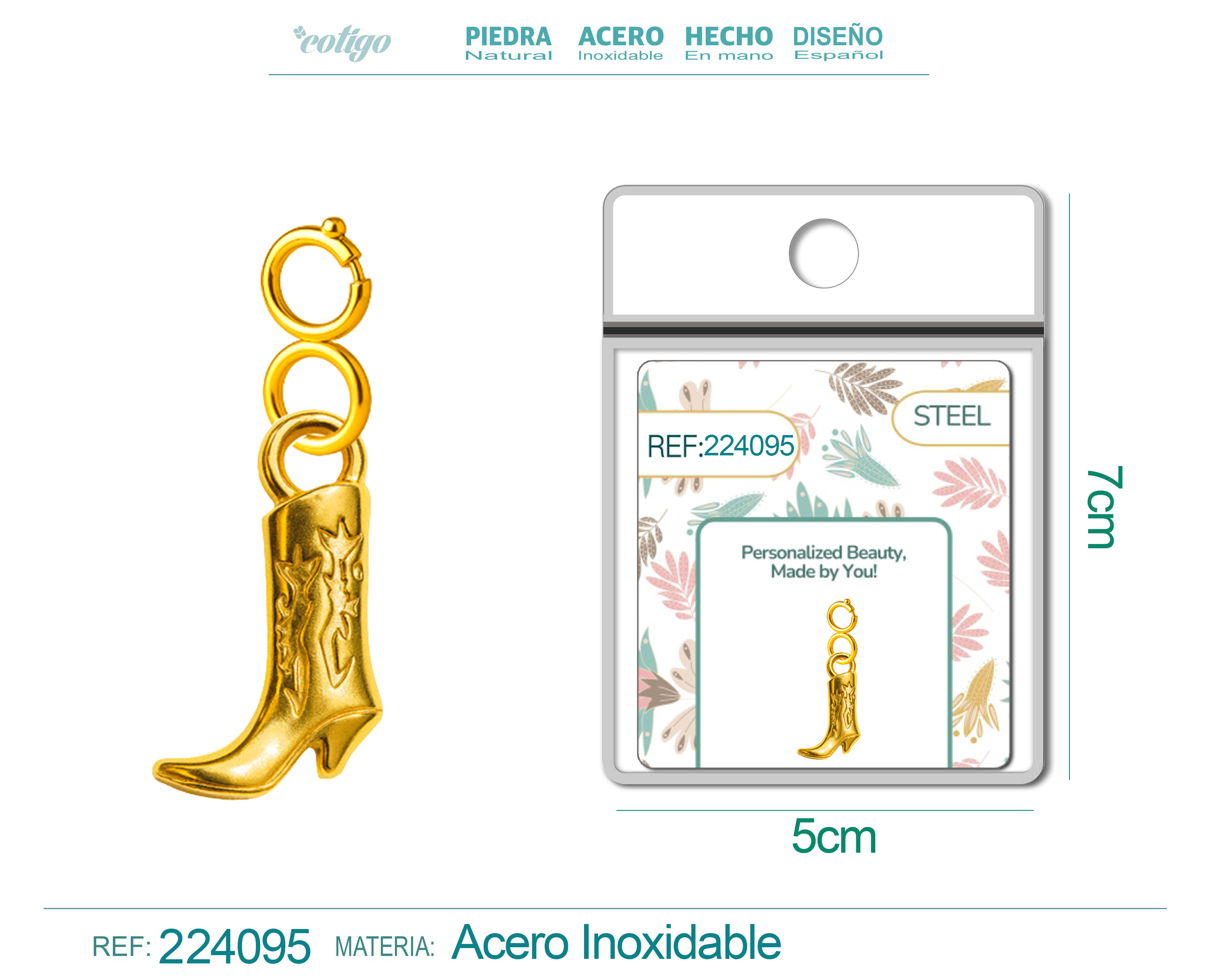CHARM ACERO DORADO CHAPADO ORO 14 K-CON CIERRE