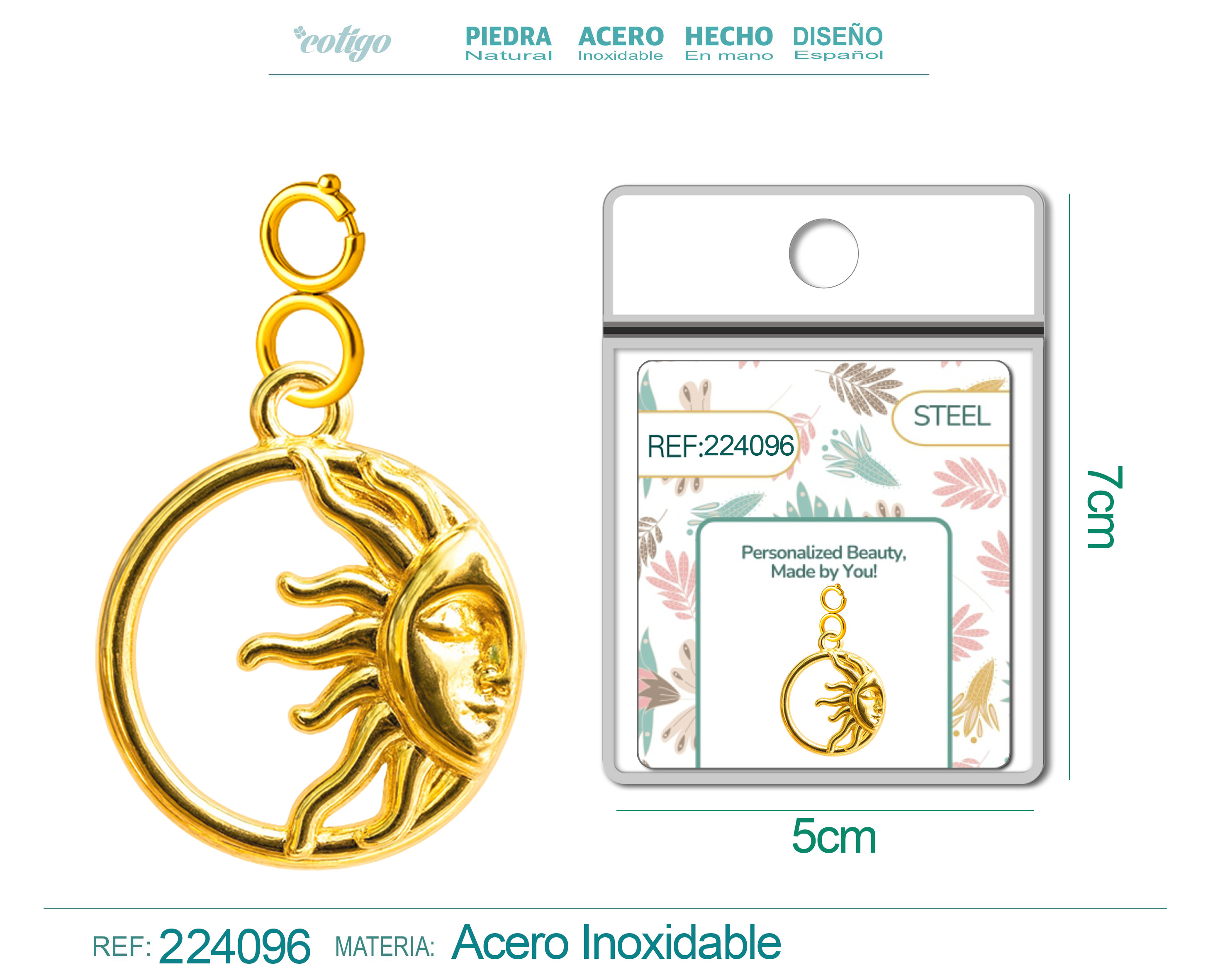 CHARM ACERO DORADO CHAPADO ORO 14 K-CON CIERRE