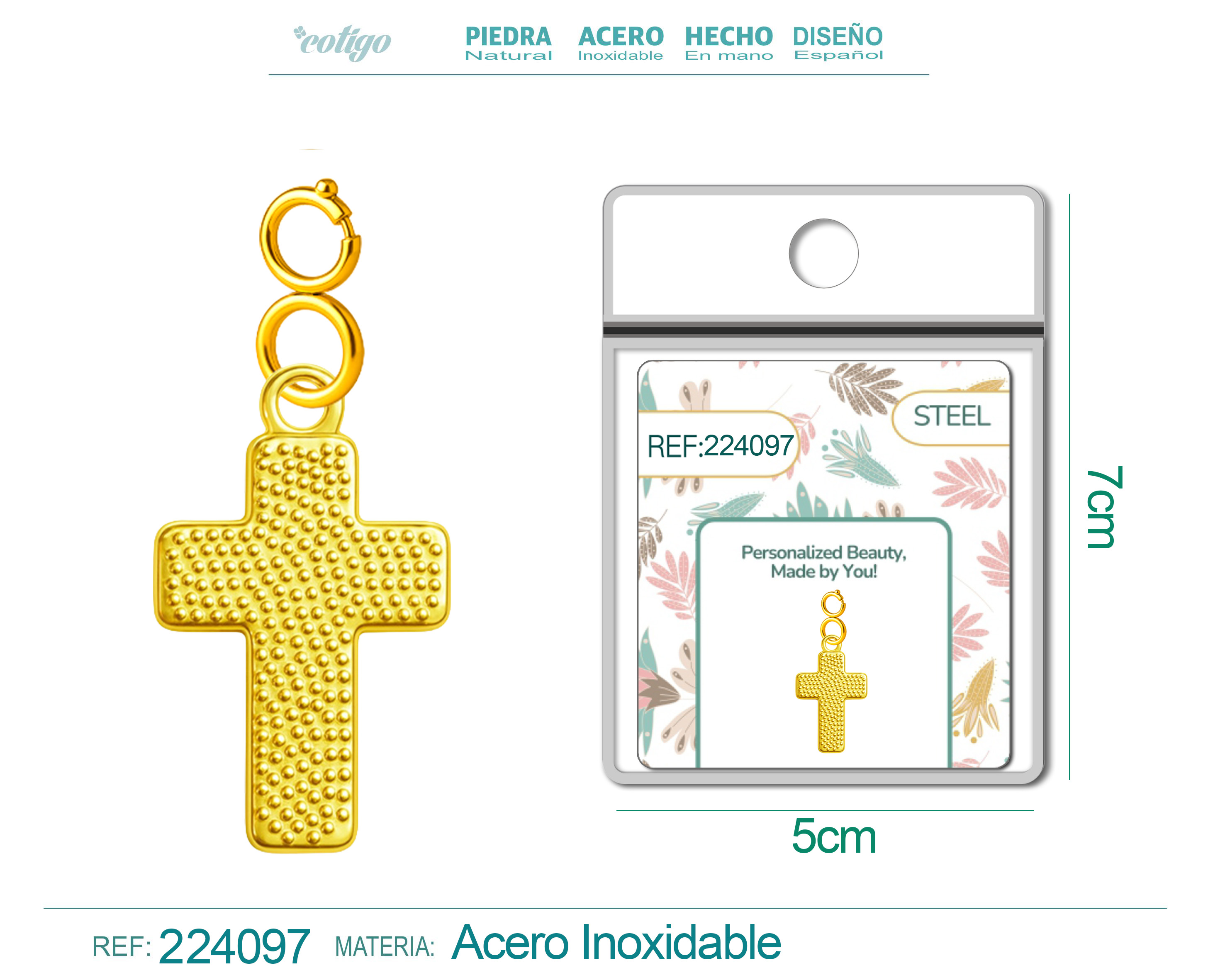 CHARM ACERO DORADO CHAPADO ORO 14 K-CON CIERRE