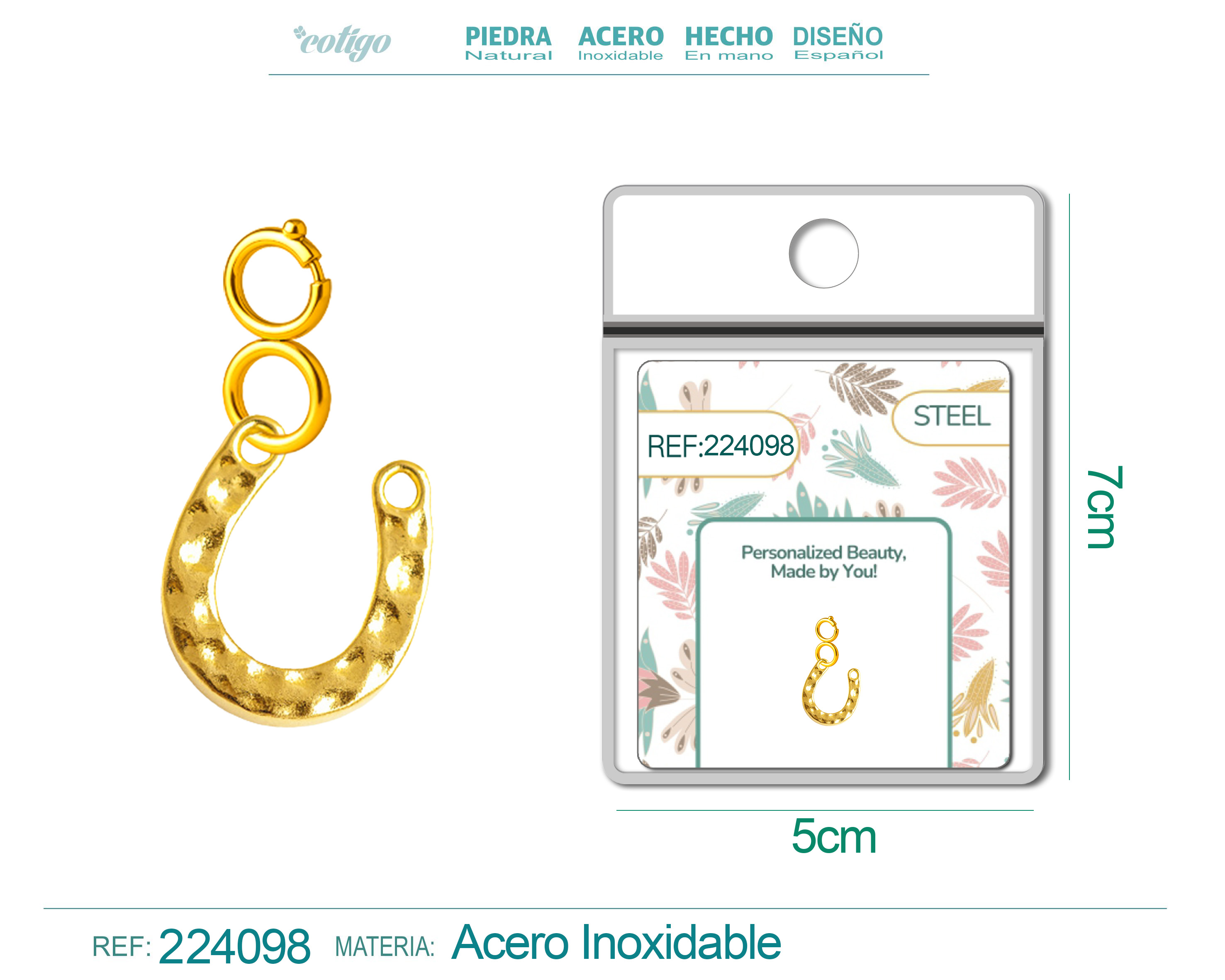 CHARM ACERO DORADO CHAPADO ORO 14 K-CON CIERRE
